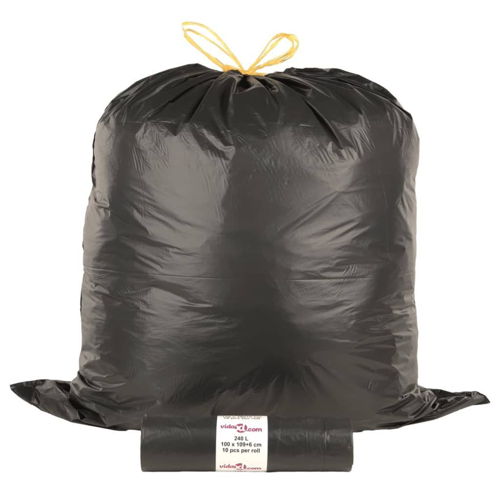 vidaXL Müllbeutel Müllsäcke mit Zugband 150 Stk. Schwarz 240 L