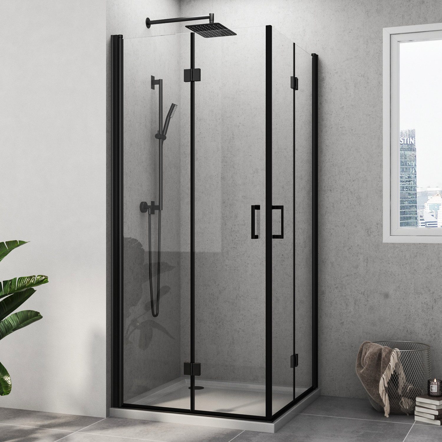 Hopibath Eckdusche faltbar 180º Duschkabine Schwarz günstig online kaufen