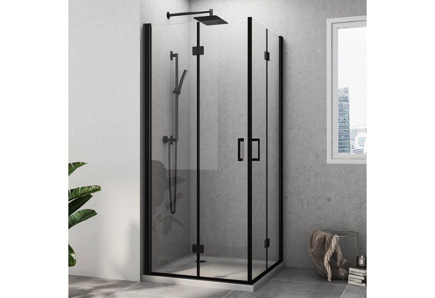 Thumbnail - Hopibath Eckdusche Duschkabine Schwarz 120x100x195cm 100x120x195cm 180º faltbar, BxT: 120x100 cm, 5mm Nano Glas, Doppelt...