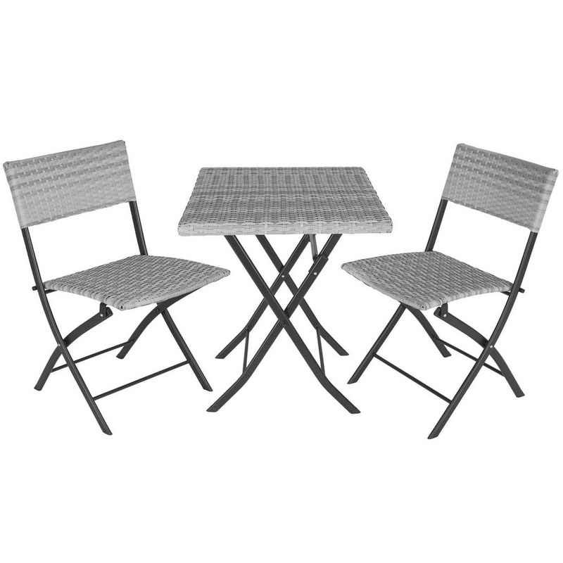 tectake Sitzgruppe »Rattan Balkonset Trevi«, (Komplettset, 3-tlg., Set aus Tisch und Stühlen), zusammenklappbar, wasserfest, wetterfest, mit Rückenlehne