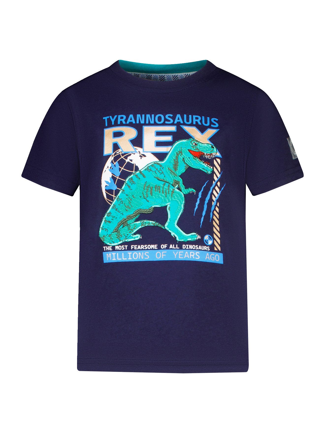 SALT AND PEPPER Kurzarmshirt T-Shirt mit Dino-Stickerei und Print Jungen