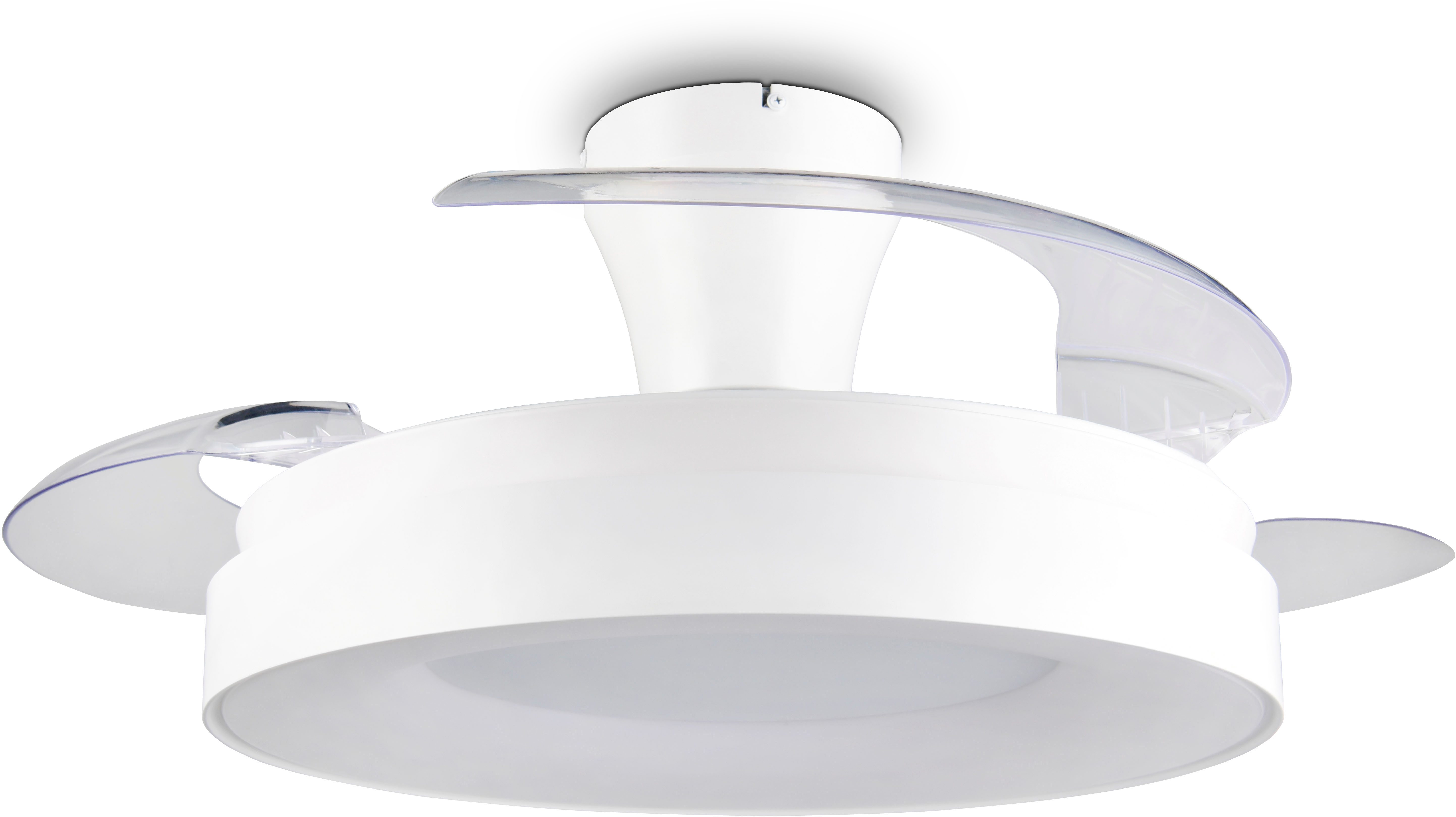Reality Leuchten LED Deckenleuchte VANSBRO mit Ventilator, Deckenventilator mit ausklappbaren Flügeln 30W, CCT - über Fernbedienung, Dimmfunktion, Memoryfunktion, Nachtlichtfunktion, Timerfunktion, Ventilatorfunktion, getrennt schaltbar, LED fest integriert, Farbwechsler, warmweiß - kaltweiß, Ø 49-106 cm (aufgeklappt), 6 Stufen, LED 32W CCT dimmbar Timer Fernb.