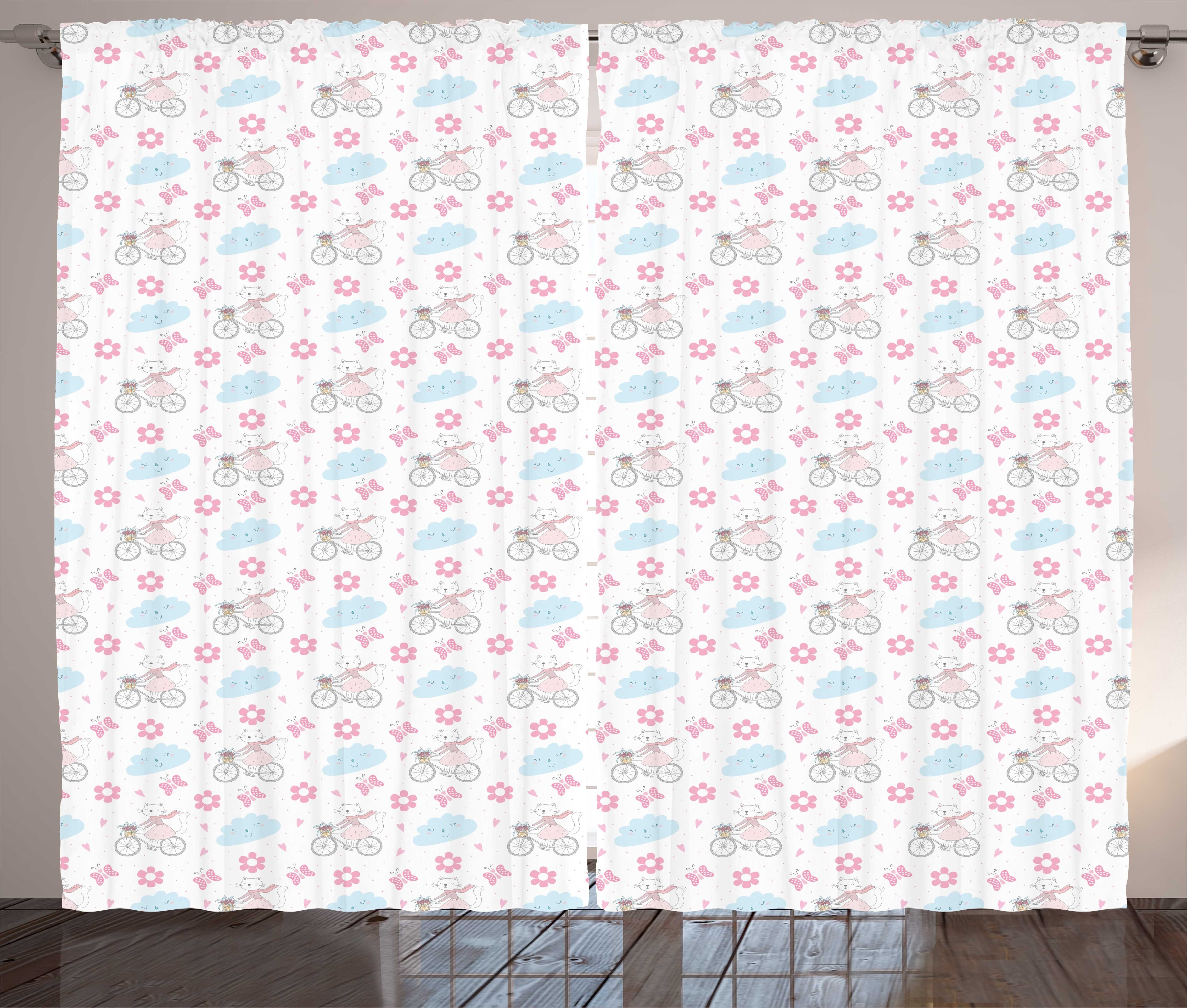 Gardine Schlafzimmer Kräuselband Katzen-Zyklus Blumen-Kunst Pastell Abakuhaus, Schlaufen mit und Haken, Vorhang mit
