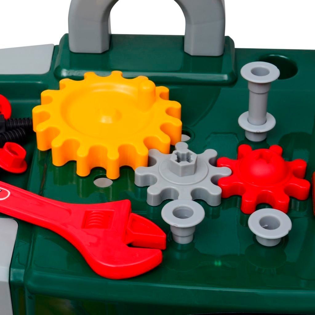 vidaXL Spielwerkbank Kinderwerkbank Werkzeugbank mit grün grau Werkzeugen