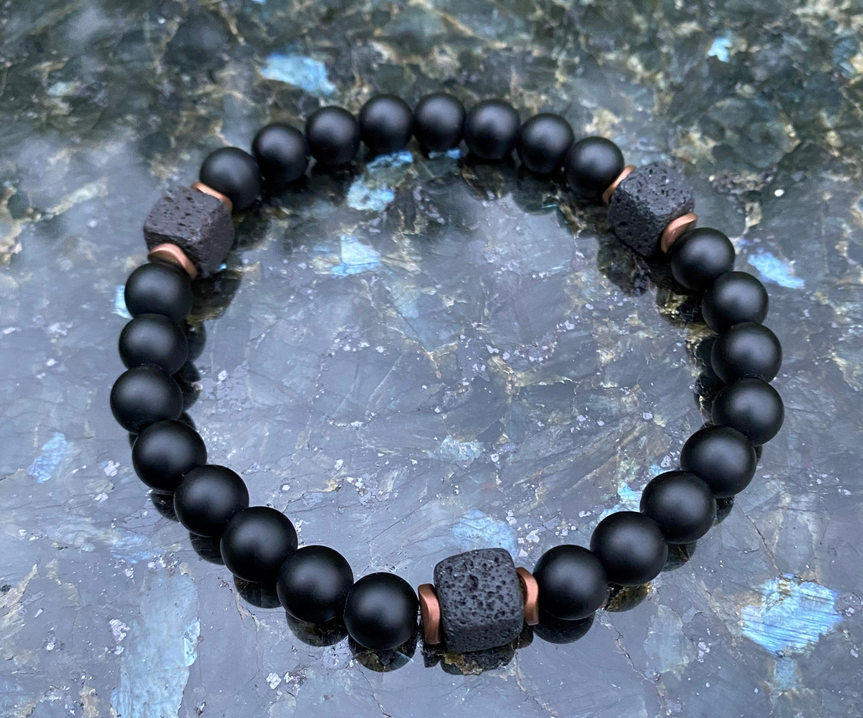 NAHLE Perlenarmband Naturstein Armband Lavastein Onyx, günstig online kaufen