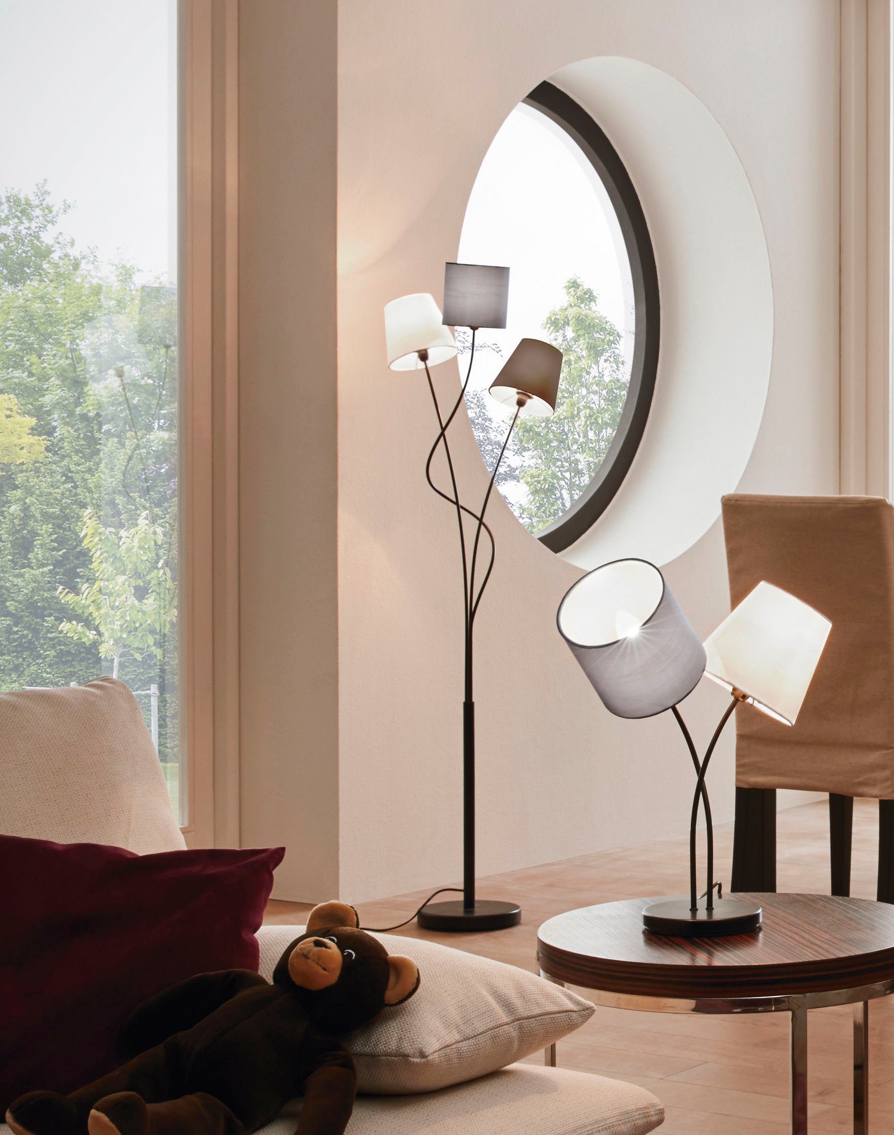 EGLO Stehlampe MARONDA Stehlampe, Stahl und Textil, E14, IP20, Wohnzimmerlampe, Lampe, Ein-/Ausschalter, Leuchtmittel wechselbar, ohne Leuchtmittel, Stehleuchte, L27,5 x B3,5 x H152 cm, schwarz, 3X40W exkl.