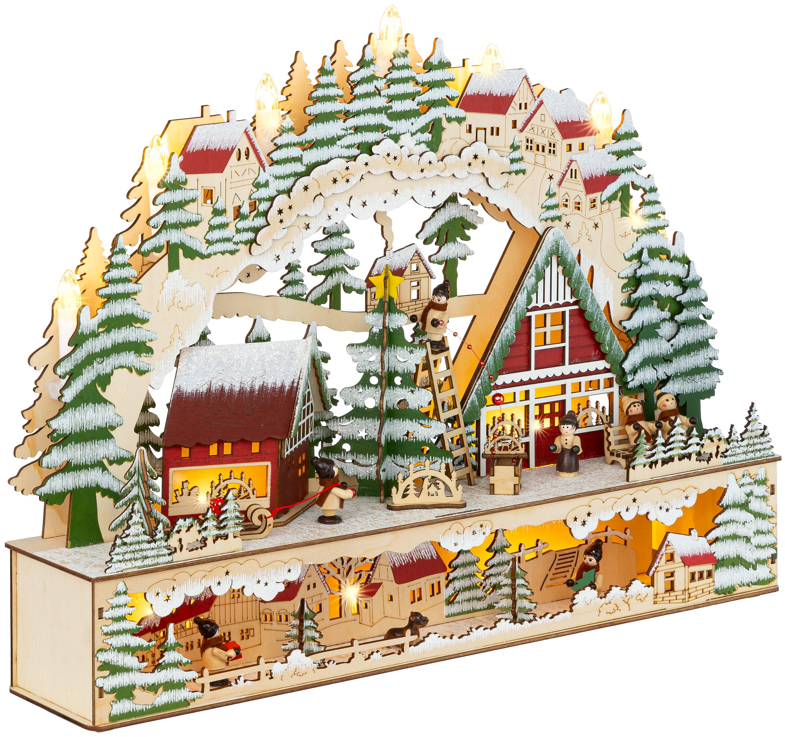 SIKORA Schwibbogen LB98 farbenfrohes Holz Dekoobjekt mit LED Beleuchtung für Weihnachten, sanft beleuchtet für ein weihnachtlich festliches Zuhause