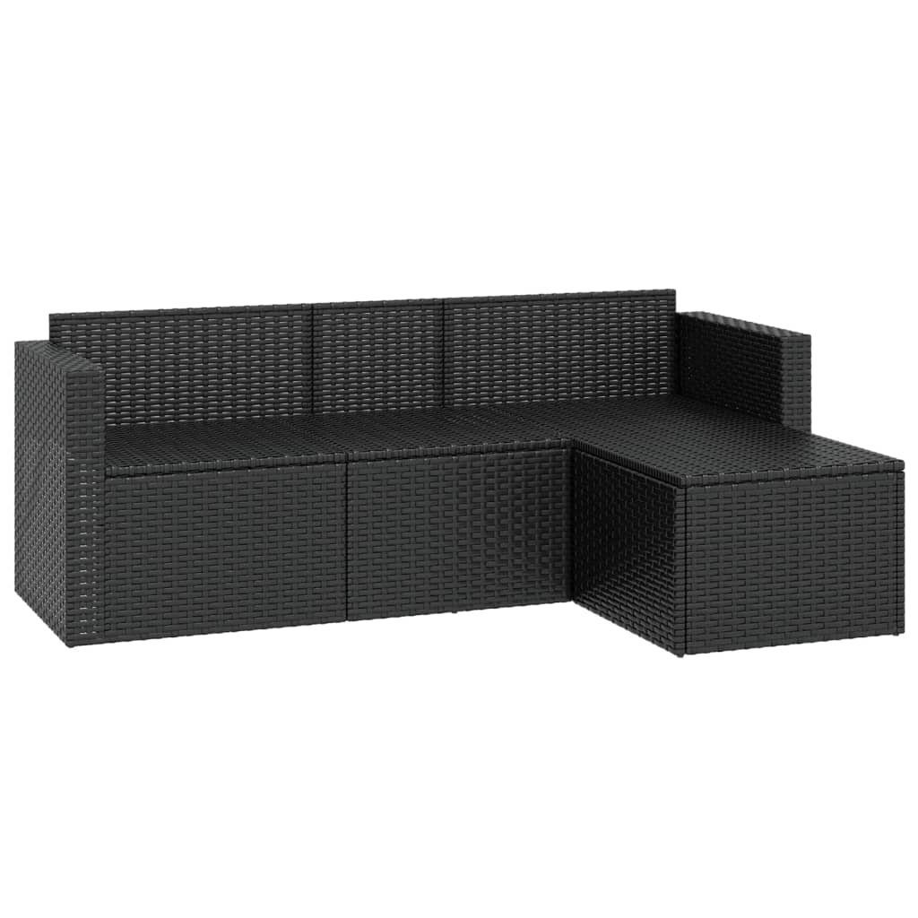 vidaXL Gartenlounge-Set Garten-Lounge-Set Schwarz (3-tlg) Rattan, Poly