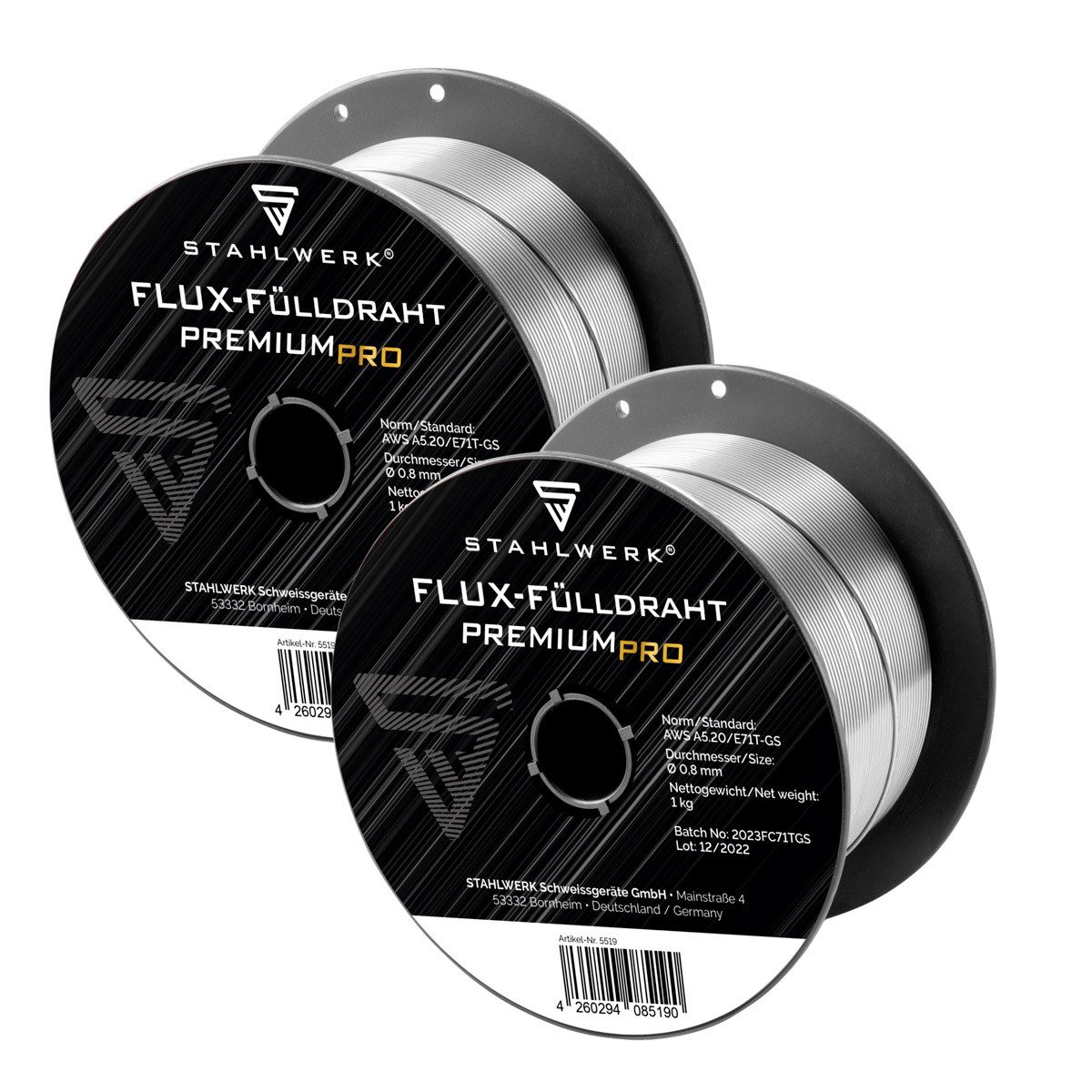 STAHLWERK Schweißdraht 2 x 0,8 mm MIG MAG Fülldraht D100 Drahtrolle 1 kg, (Packung), Premium FLUX Schweißdraht Stahl Zusatzwerkstoff auf D100 Spule