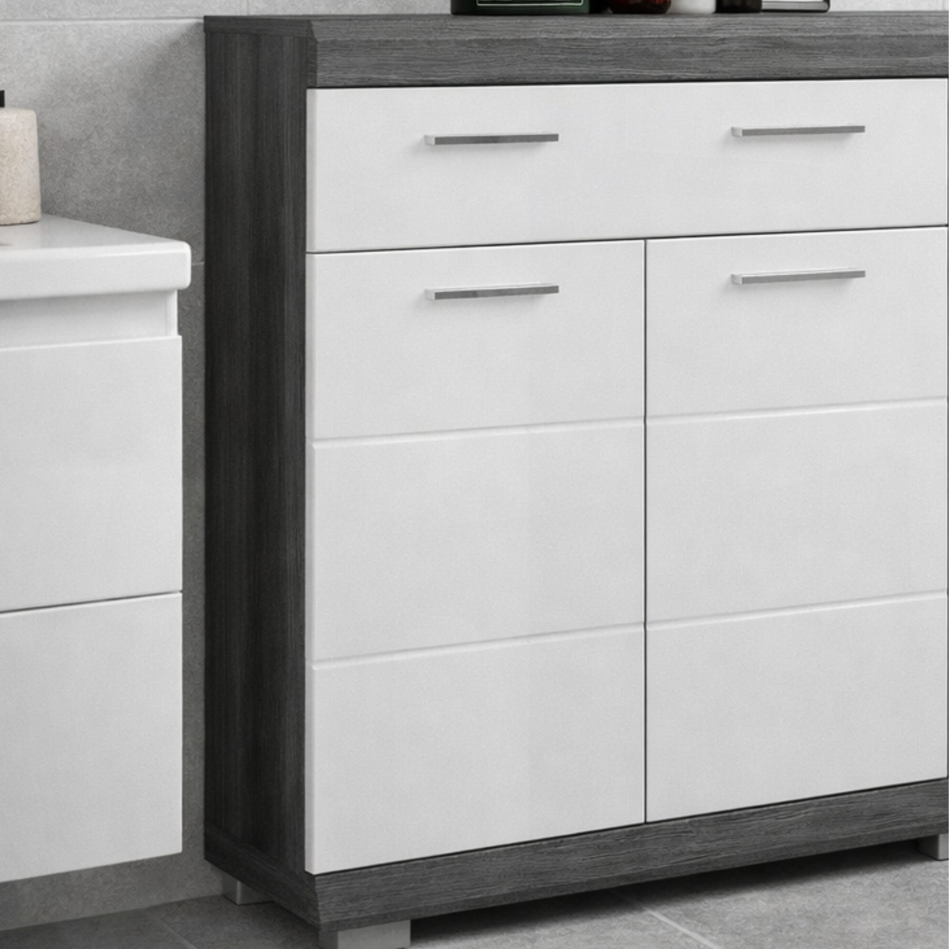 furnling Unterschrank Scott 1 Schublade, 2 Türen, Badkommode, Badschrank, Badmöbel, 74 cm breit