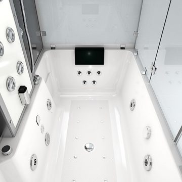 AcquaVapore Grossraumdusche Badewanne Dusche K80-SW-EH-A-EA Duschtempel, Sicherheitsglas ESG, inklusive Duschwanne, Rutschsicher, Schnelle Reinigung, Nackenstütze, Überlauf Abfluss