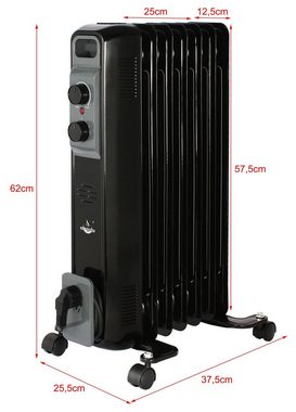 El Fuego Elektro-Heizkörper AY7034, Mobiler Ölradiator 7 Rippen, Schwarz, 1500W, regelbar