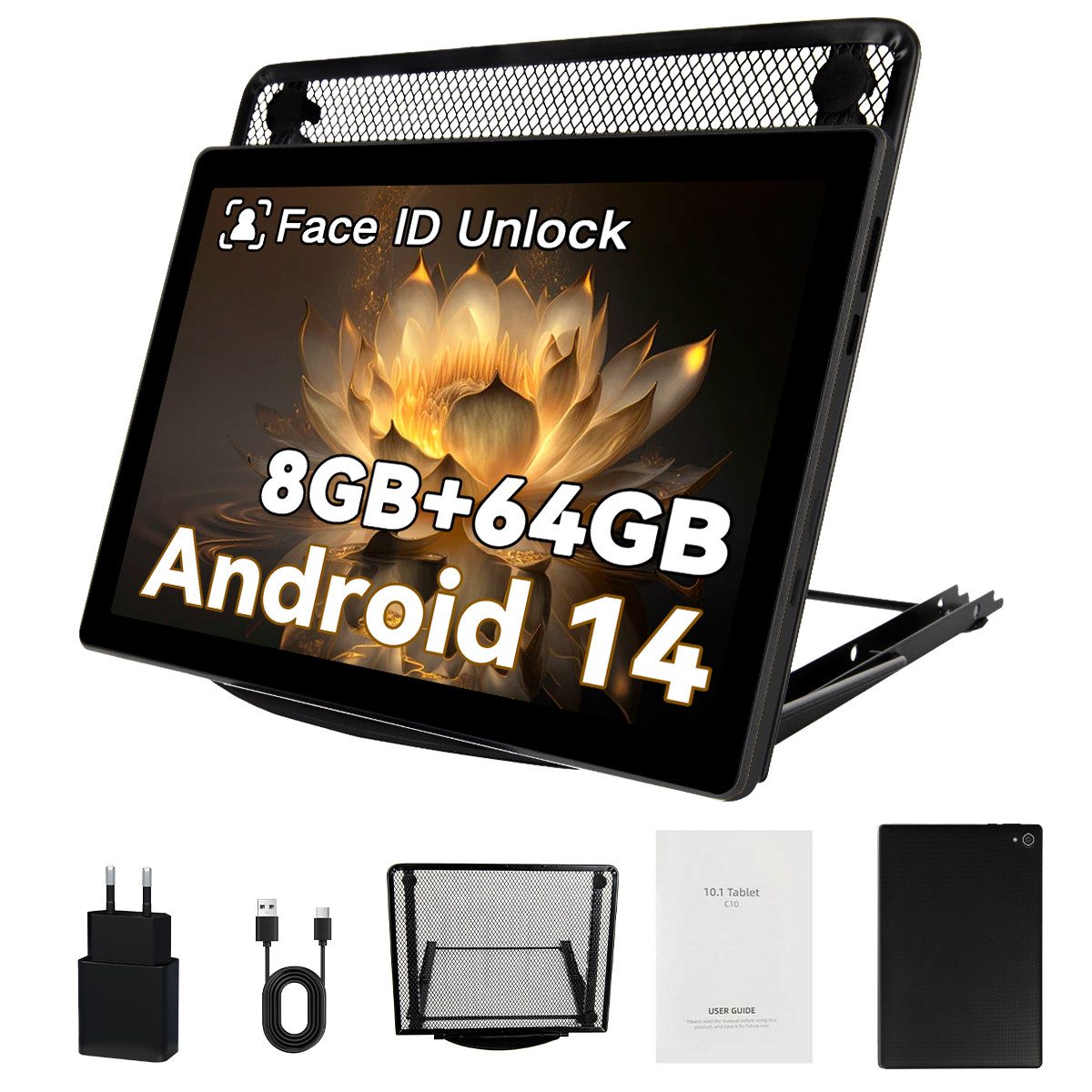 BUFO 10 Zoll HD, 3 GB RAM, 64 GB Erweiterbar auf 1 TB, Android Tablet (10", 64 GB, Android 14, 2,4G/5G WiFi, Dual-Kamera, HD 1280x800, 5000mAh Akk)