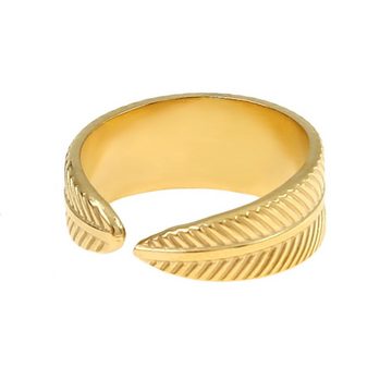 Made by Nami Fingerring Breiter Goldener Boho Edelstahl Ring mit Fächer Muster, Damen Schmuck Größenverstellbar & Wasserfest