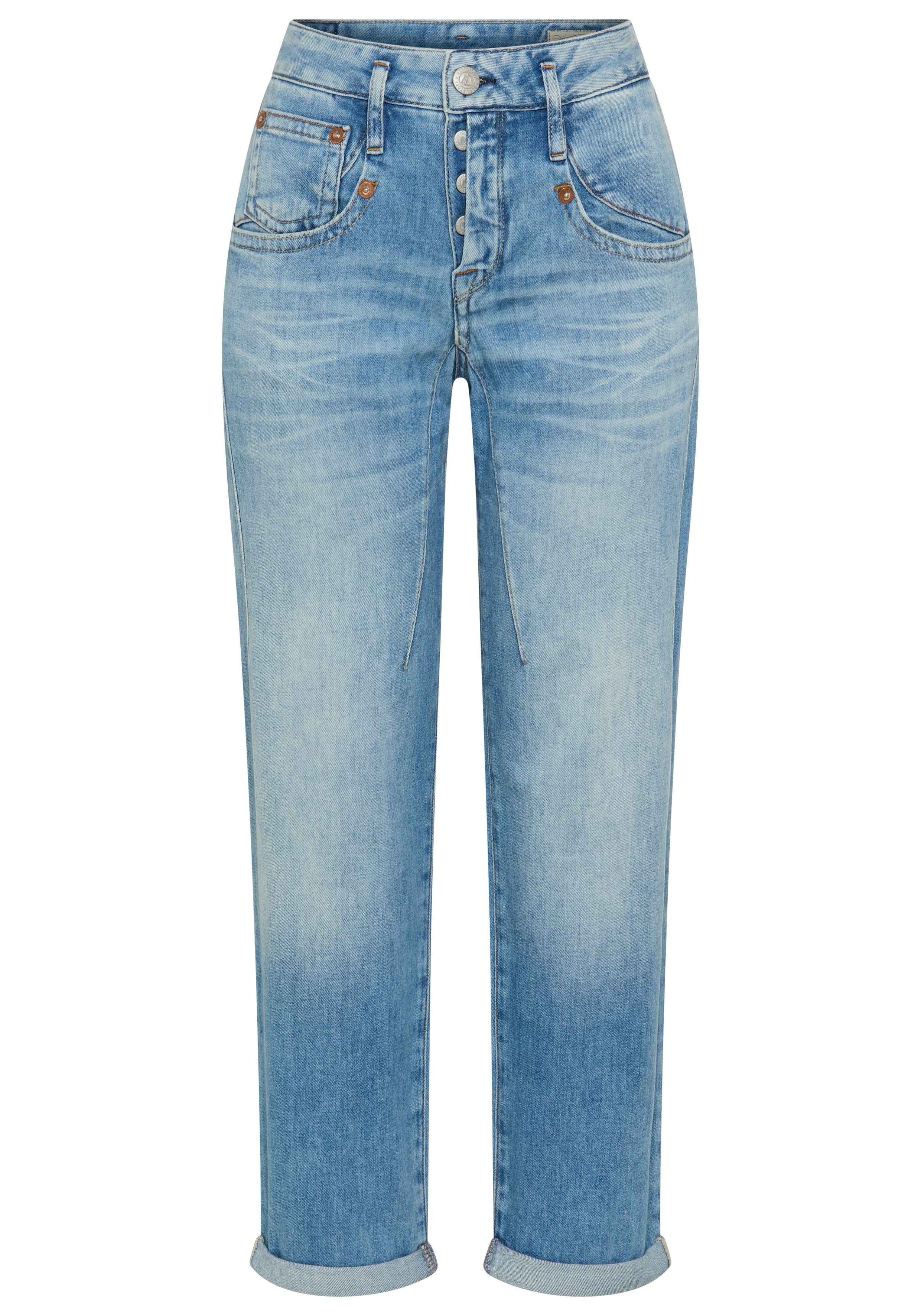 Herrlicher Boyfriend-Jeans Shyra Tap Denim Stretch mit halb verdeckter Knopfleiste, High Waist