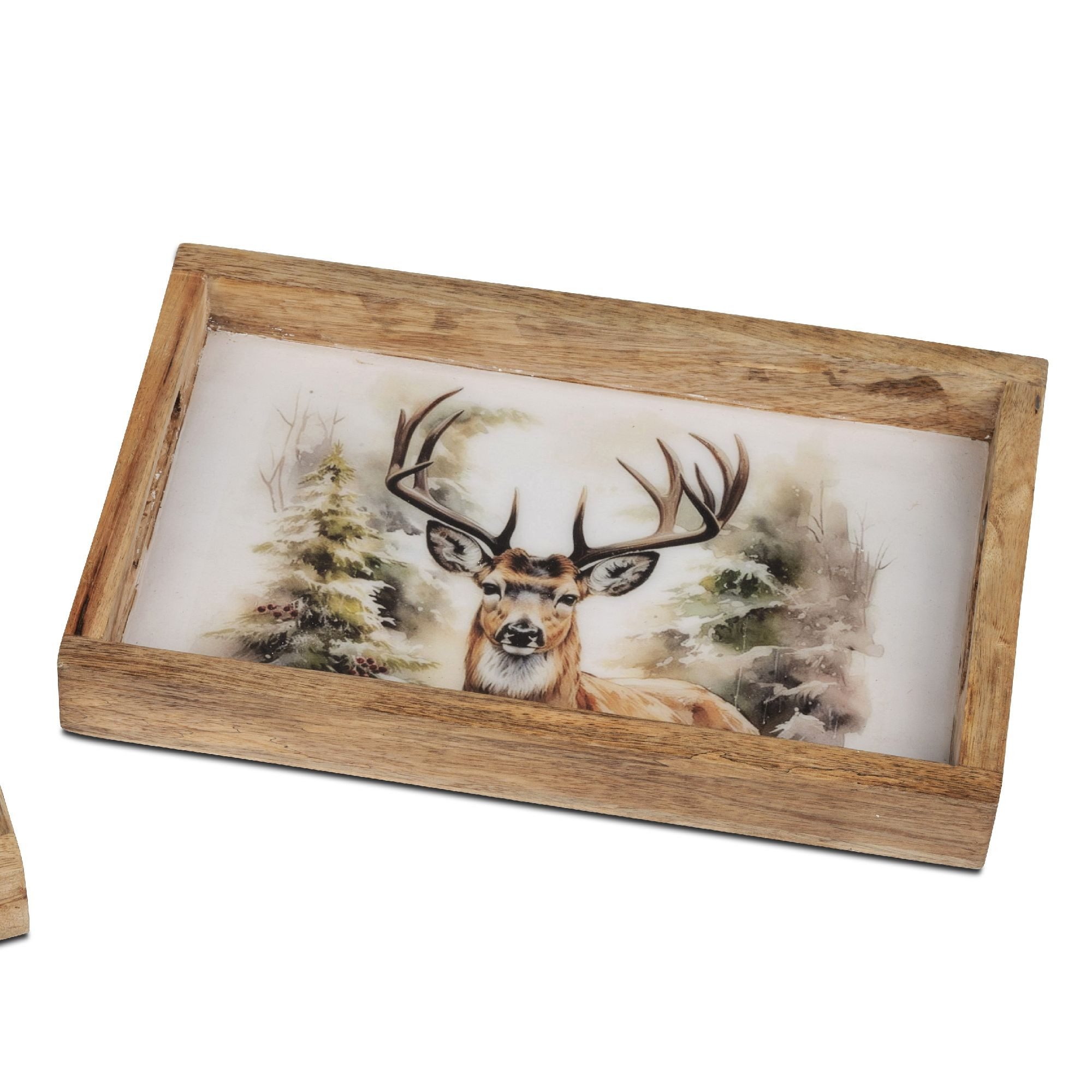 formano Dekotablett Alu Mangoholz, Farbe: Natur, Motiv: Hirsch günstig online kaufen