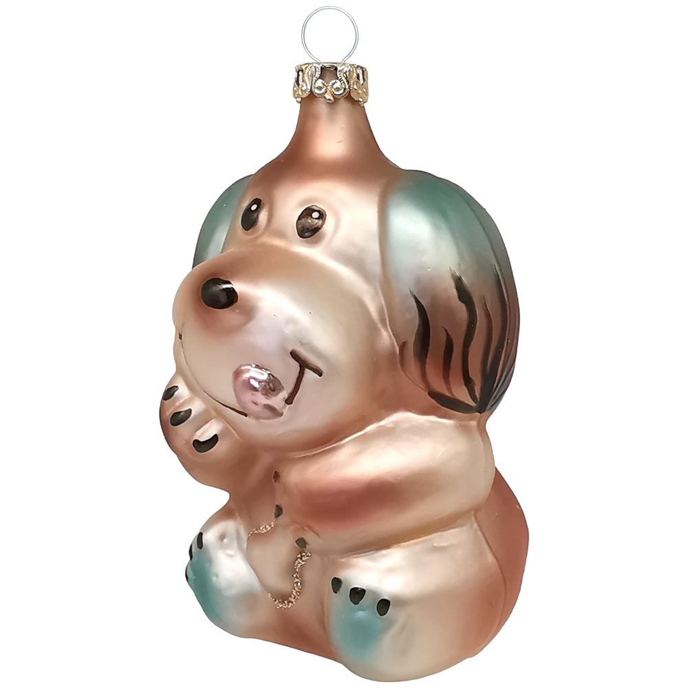 Thüringer Glasdesign Christbaumschmuck Hund mit Knochen 9cm (1-tlg), mundgeblasen, handbemalt