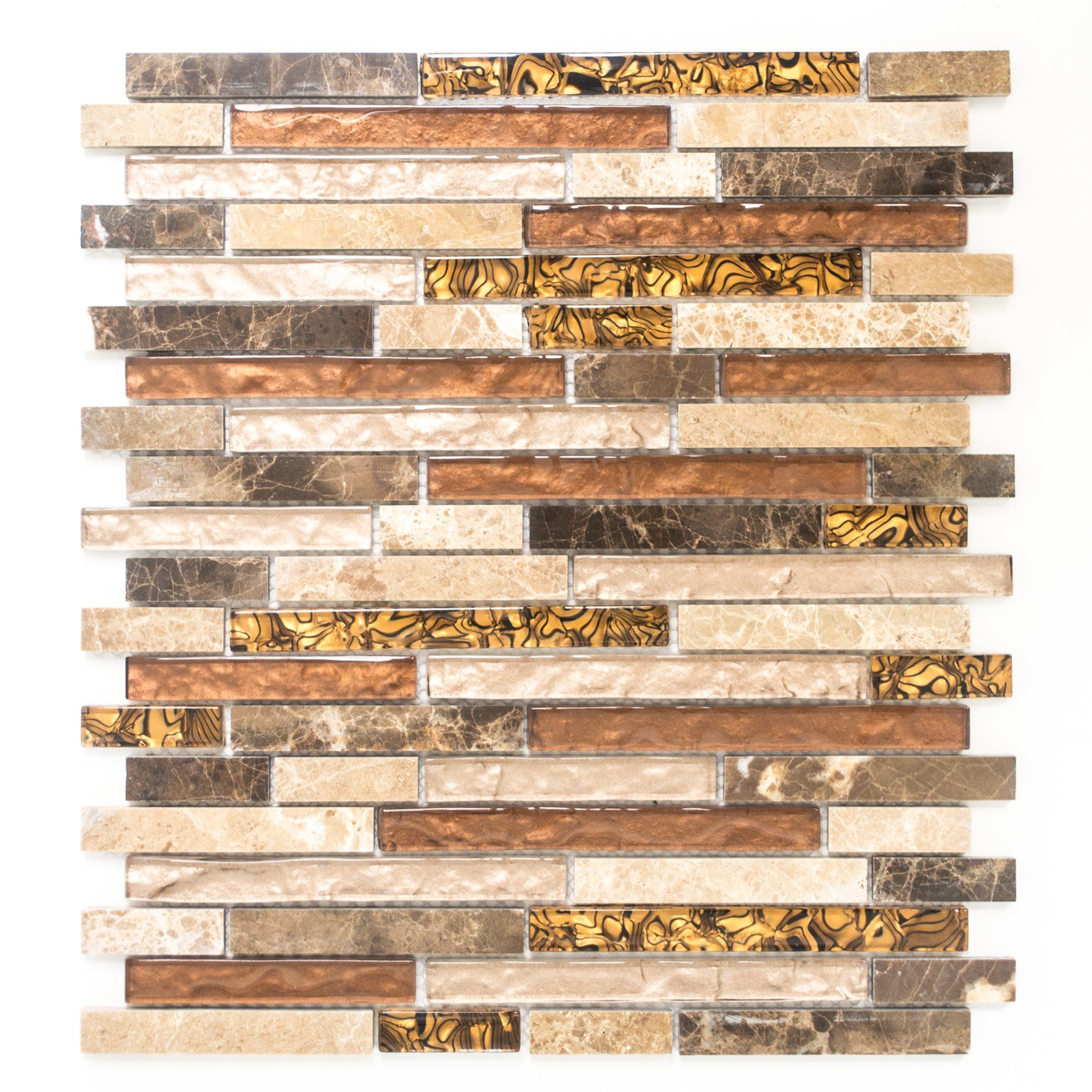 Mosani Mosaikfliesen Glasmosaik Naturstein Mosaik beige braun glänzend / 10 Matten