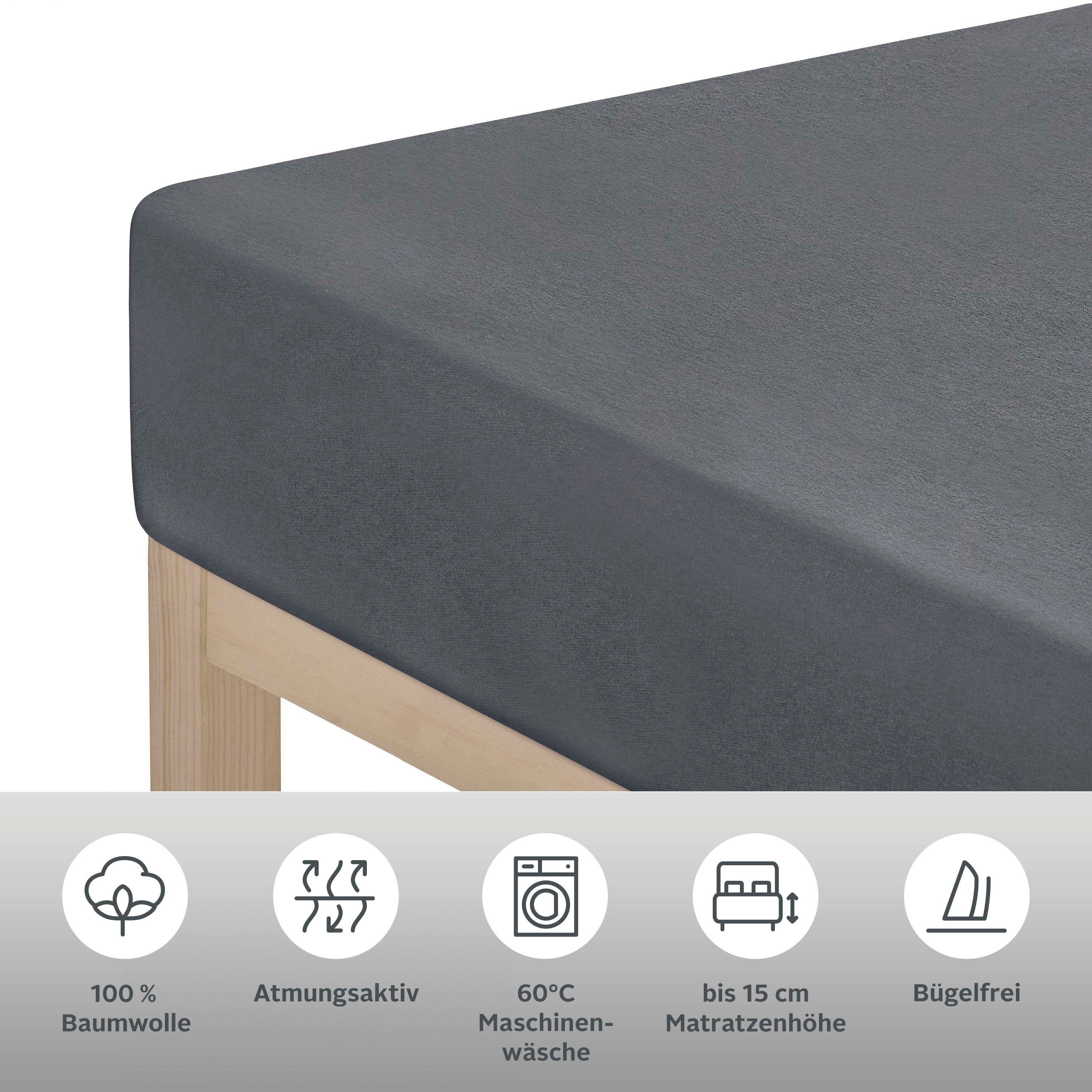OTTO home Spannbettlaken VALJE in Melange-Optik, hochwertiger Baumwoll-Jersey 130g/m², Jersey, Gummizug: rundum, (1 Stück), Baumwolle, für Matratzen bis 25 cm Höhe, Bettlaken aus Melange-Garn