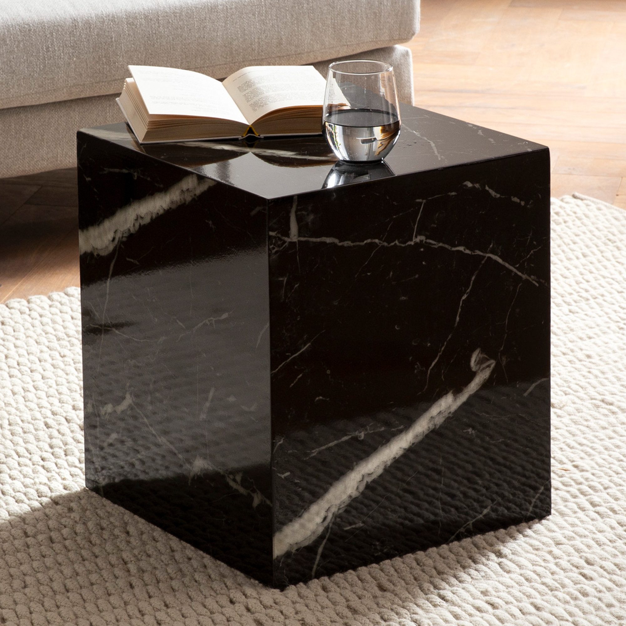 FINEBUY Couchtisch FB57435 (MONOBLOC 40x40x45 cm MDF Hochglanz Marmor Optik günstig online kaufen