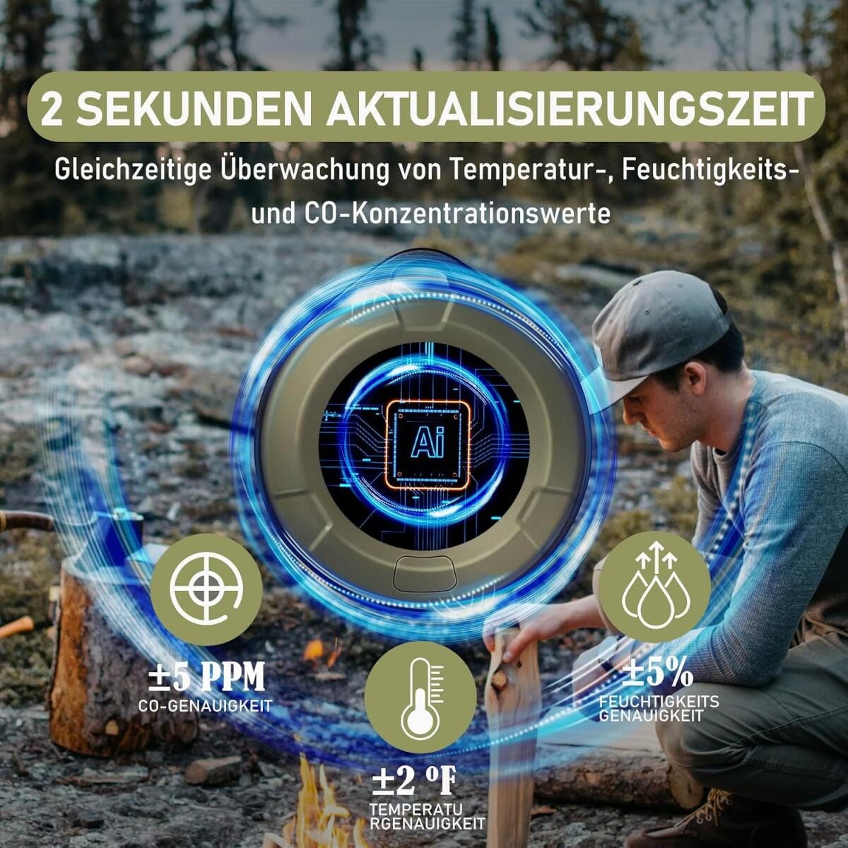 FELIXLEO CO Warnmelder Tragbar Mini Kohlenmonoxid Detektor Camping Reise CO-Melder – Bild 3 von 5