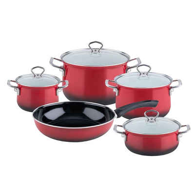 Riess Topf-Set »Topfset Email 5-teilig BROMBEER«, Emaille, (5-tlg)