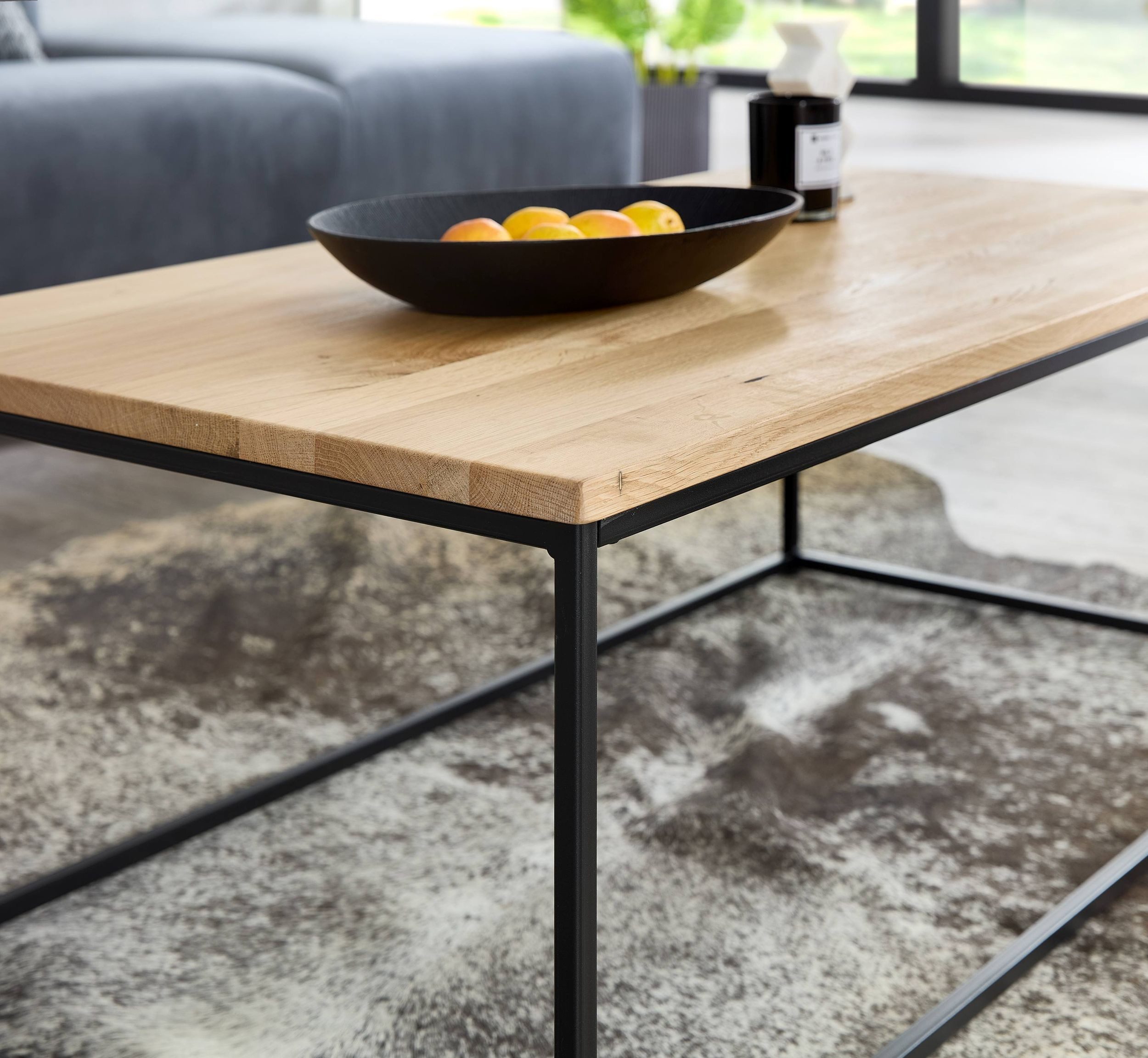 Bega Consult Couchtisch Couchtisch THOR 110 x 60 cm Platte Eiche geölt Metallgestell schwarz