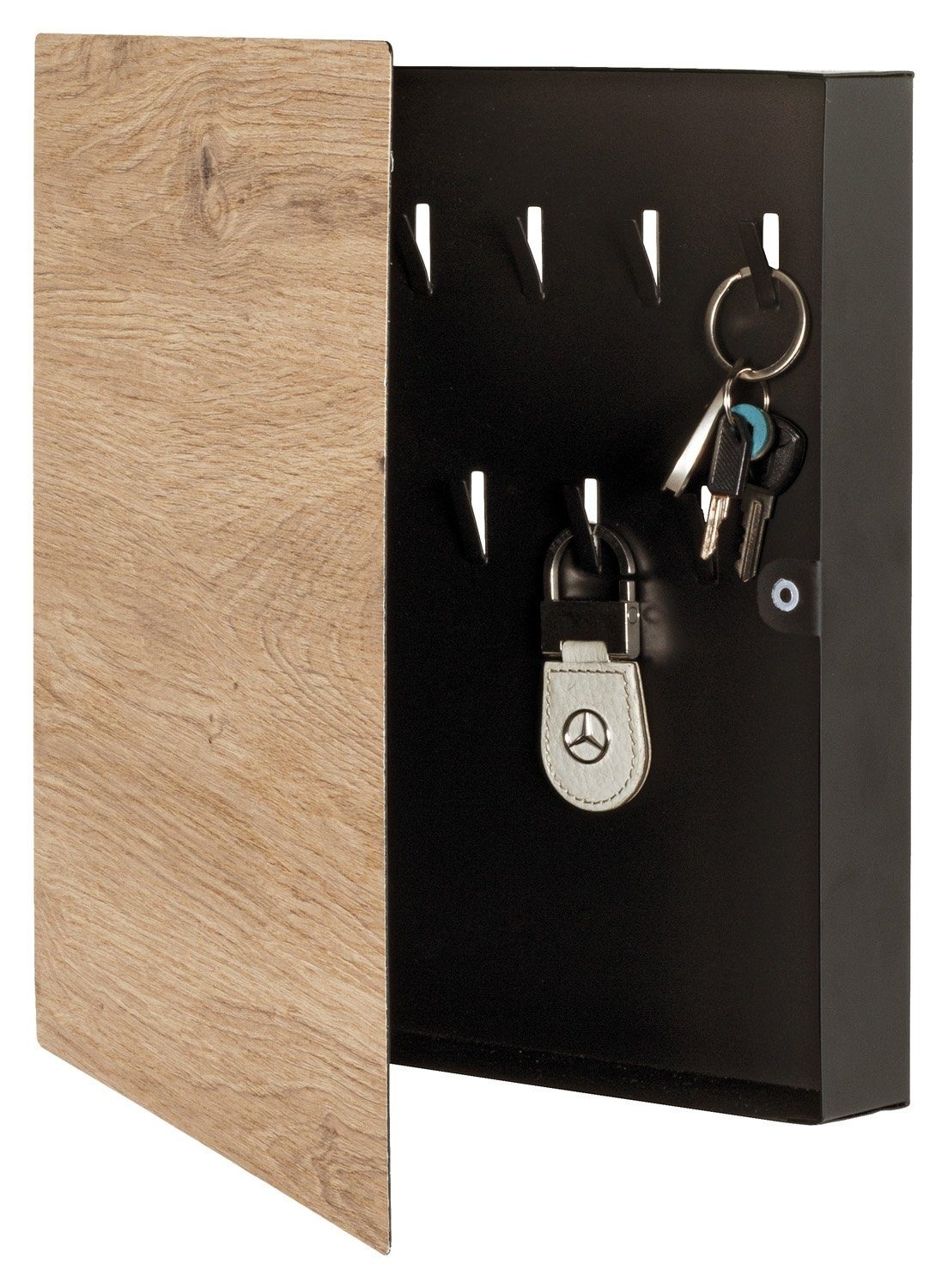 Schlüsselkasten Eiche Dekor, Schwarz, mit 9 Schlüsselhaken, nicht abschließ günstig online kaufen