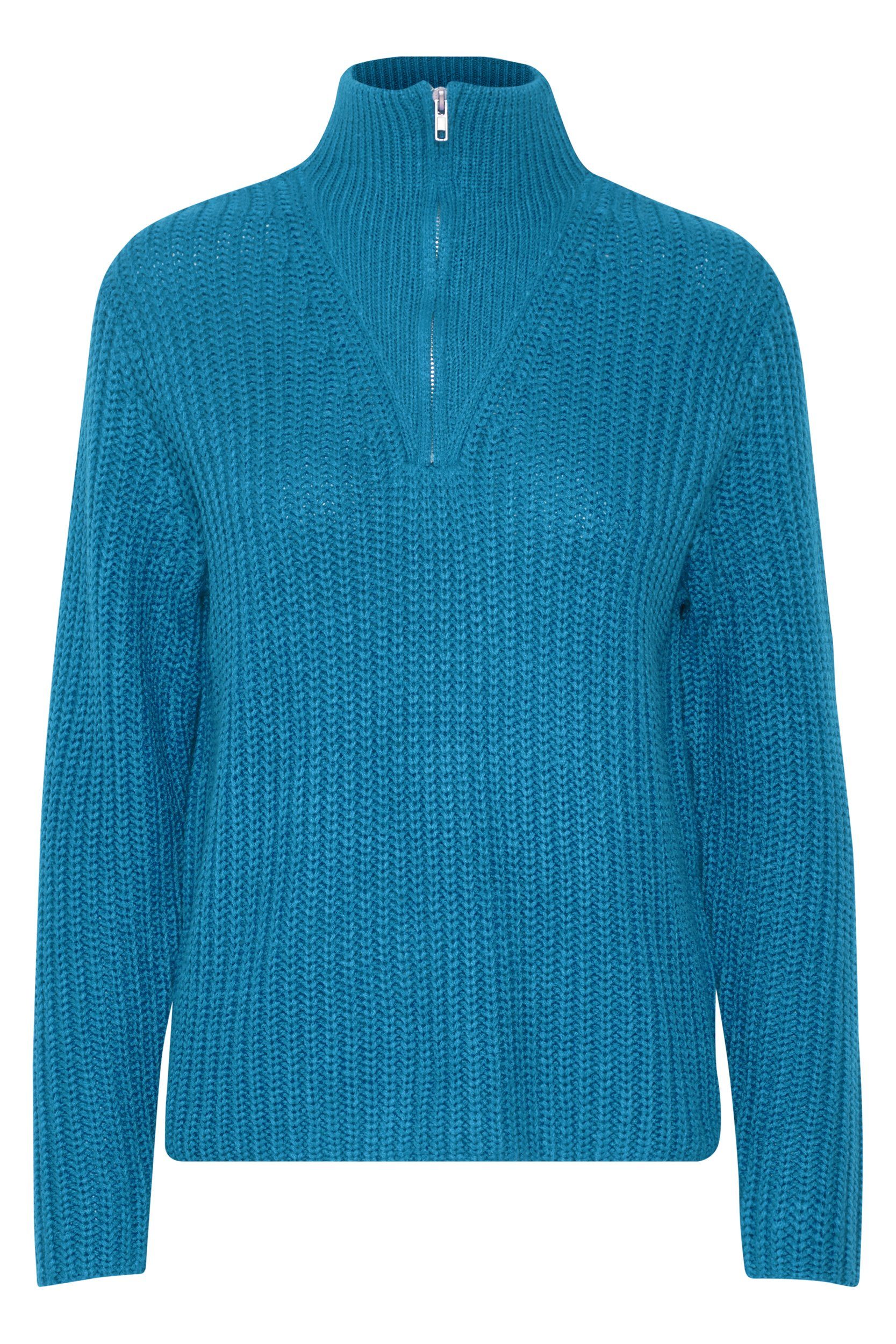 Grobstrick Troyer Kragen Blau 6677 Strickpullover Pullover Reißverschluss mit b.young in Sweater