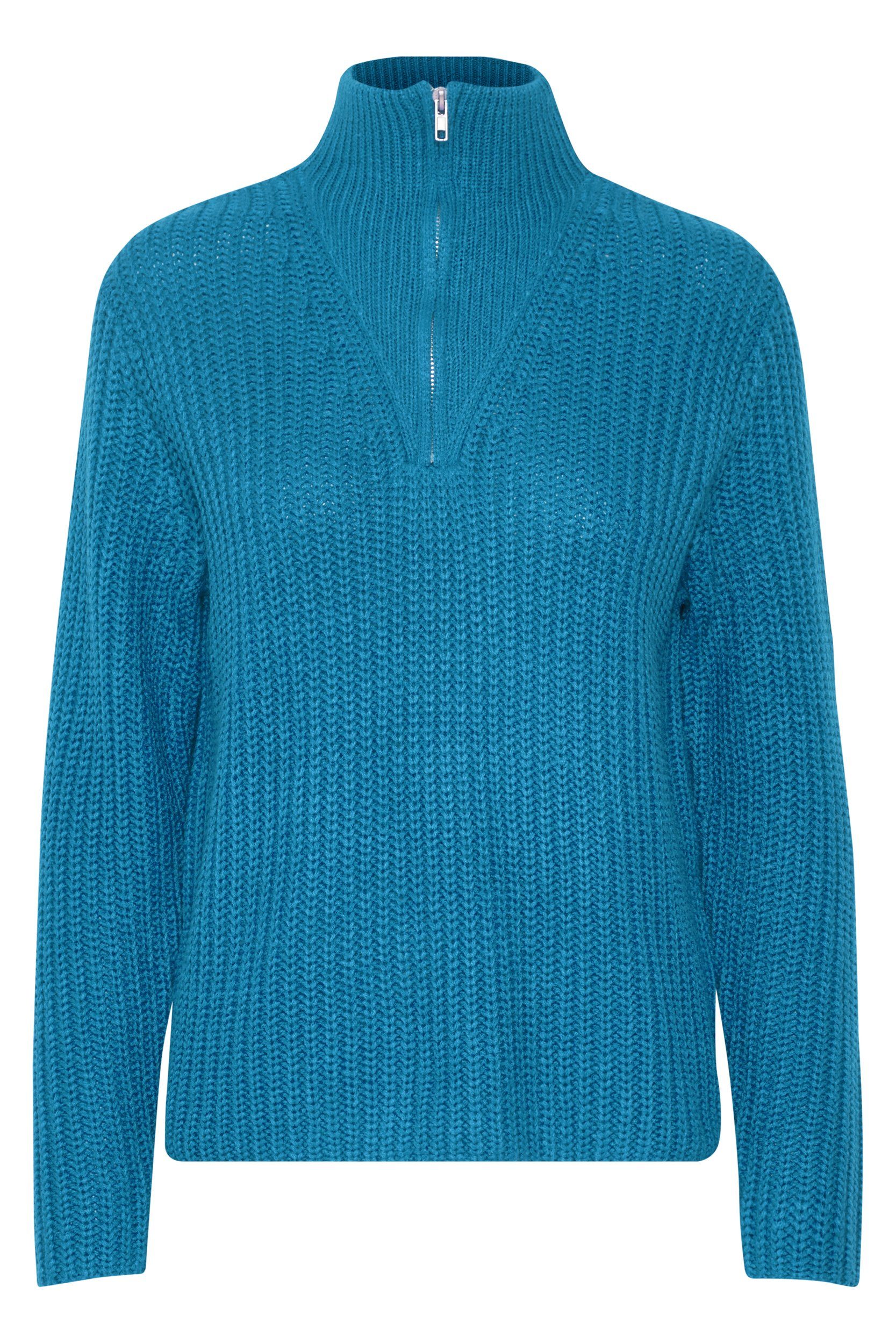 Blau b.young Pullover Strickpullover 6677 Reißverschluss Troyer in Grobstrick Sweater mit Kragen