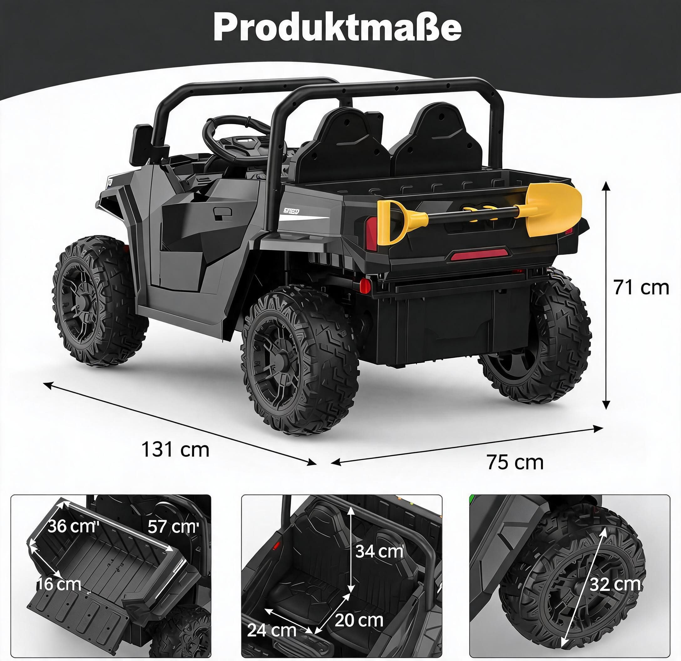 GarveeMore Elektro-Kinderquad 24V 2-Sitzer Elektro-Kinderauto, mit Fernbedienung, Licht und Musik