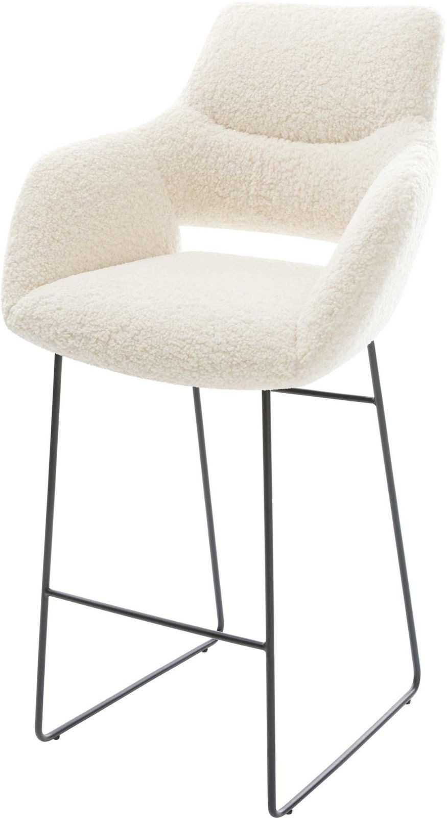 DELIFE Barhocker Yago-Flex, Kufengestell Metall Schwarz Teddystoff Beige Taschenfederkern