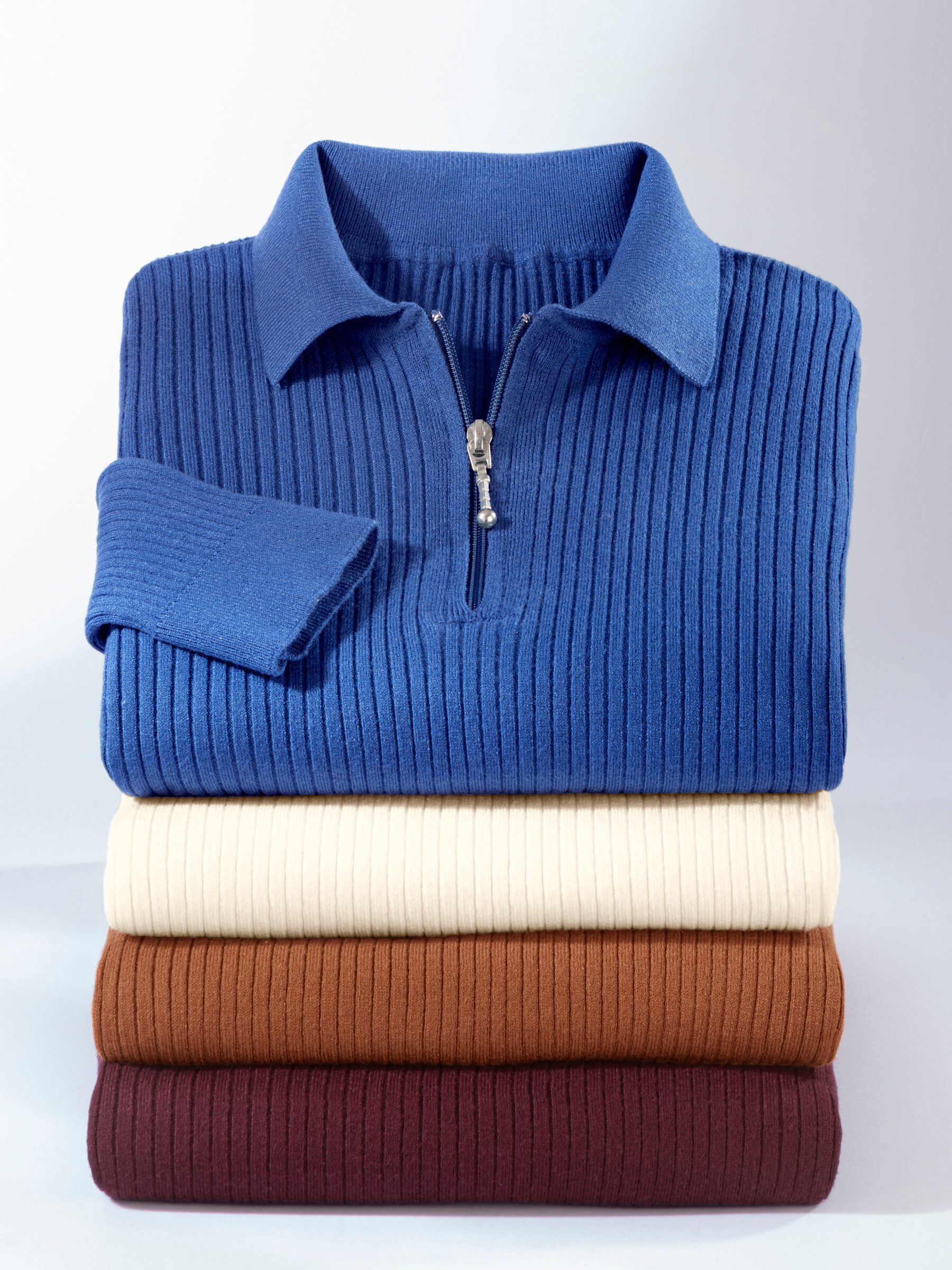 Witt Strickpullover Polopullover Langarm Ripp