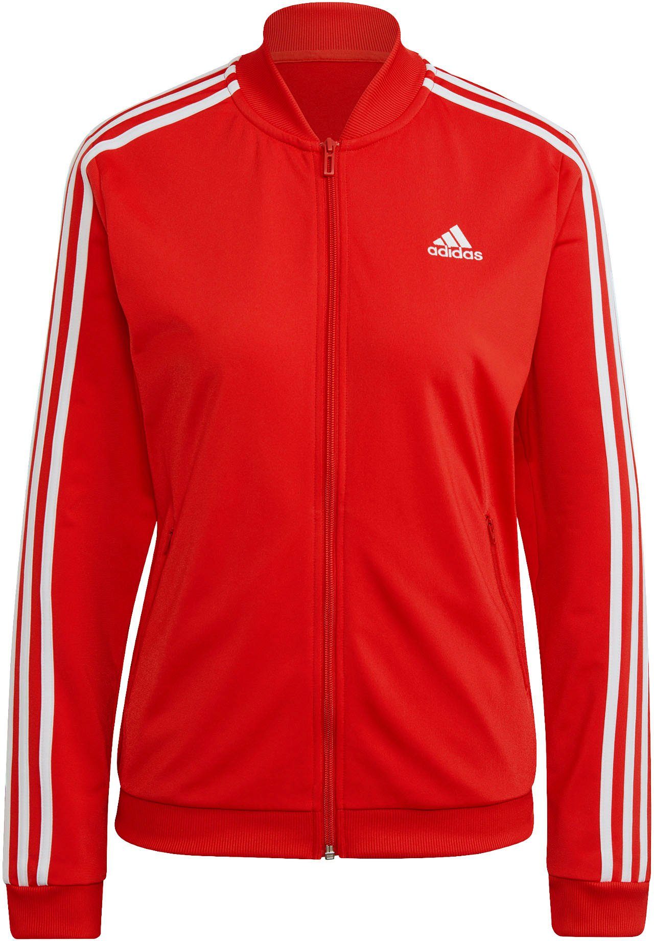 adidas Sportswear ESSENTIALS White Vivid Trainingsanzug (2-tlg) Red / 3-STREIFEN