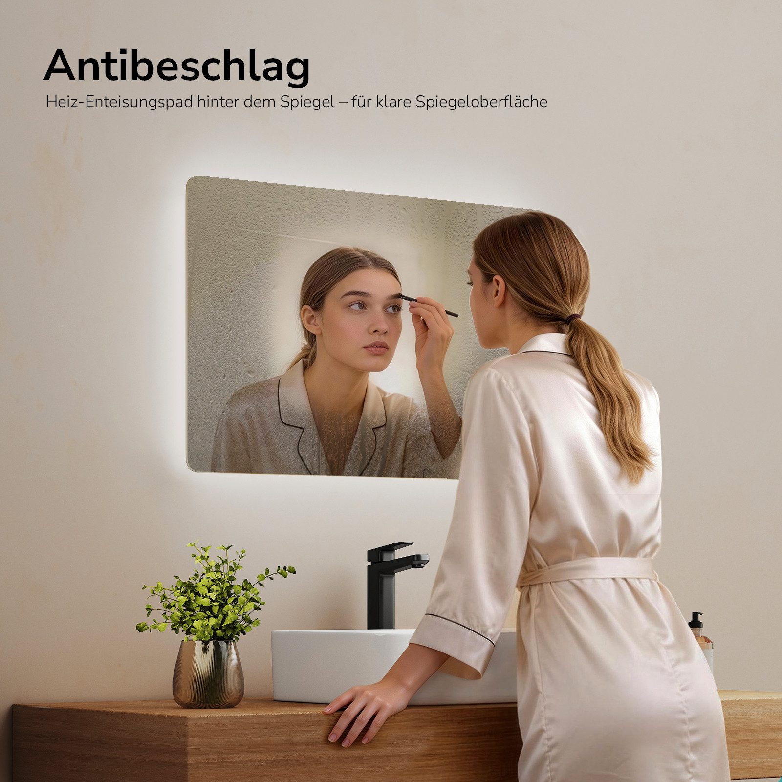 EMKE Badspiegel Druckknopfschalter Beschlagfrei Kalt/warmweiß Licht (ohne Rahmen, Höhe: 60cm), Separate mechanische Schalter, horizontal/vertikal, IP44