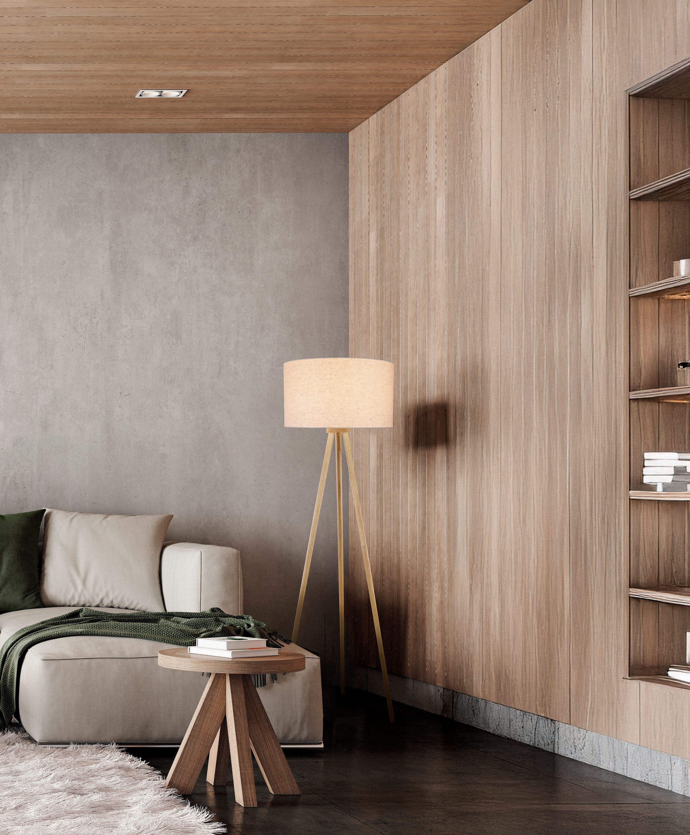 OTTO home Stehlampe Torell - Dreibein Stehleuchte, Textil, Dreibein Holz, exkl. LM E27, Leinen oder Cord, Textilschirm
