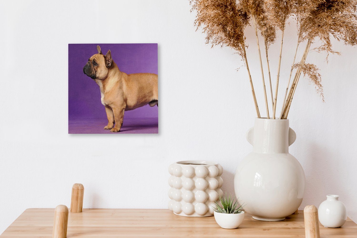 - OneMillionCanvasses® Leinwand Braun Bilder - Wohnzimmer (1 für Französische Bulldogge Leinwandbild St), Lila, Schlafzimmer