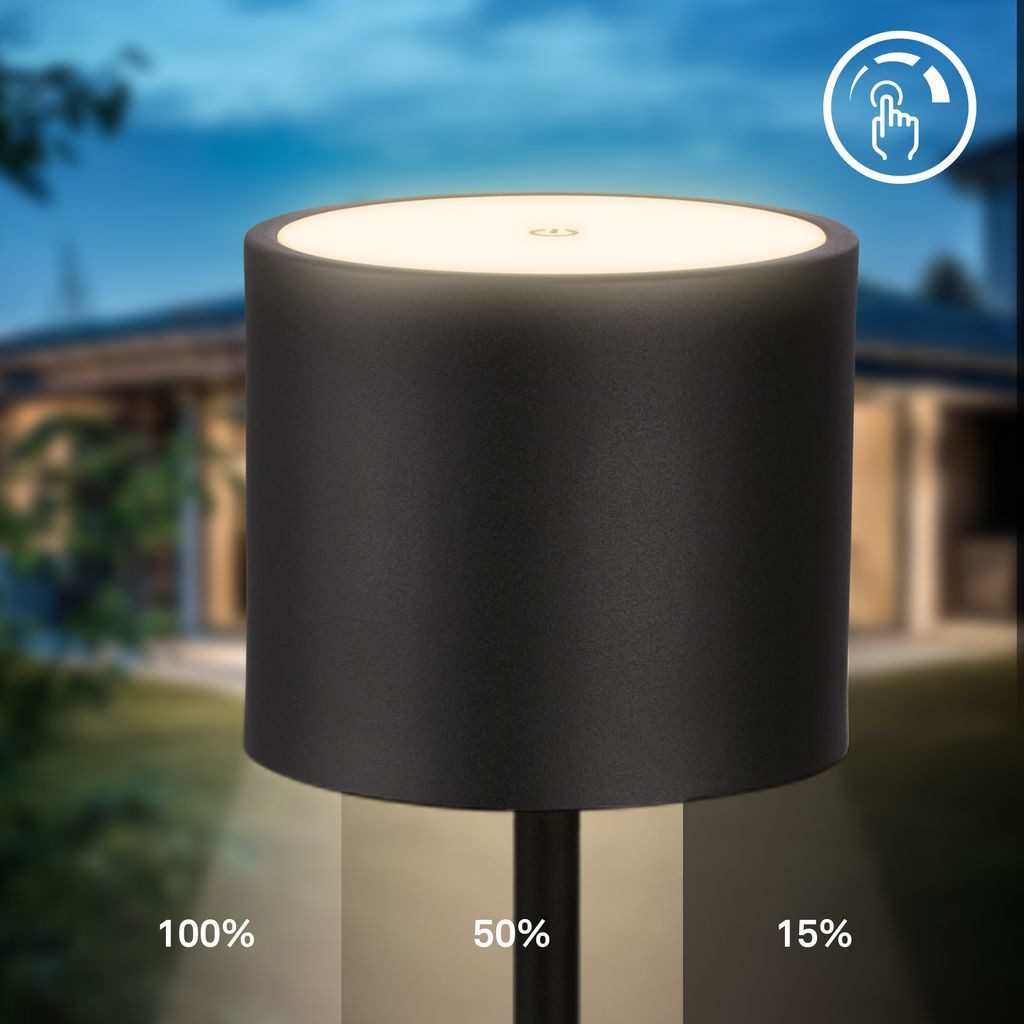 B.K.Licht Tischleuchte BKL1608, LED fest integriert, 2700K - Extra-Warmweiß, LED Tischlampe kabellos 39,5 x 12,5 cm Anthrazit 4,5W Wohnzimmer