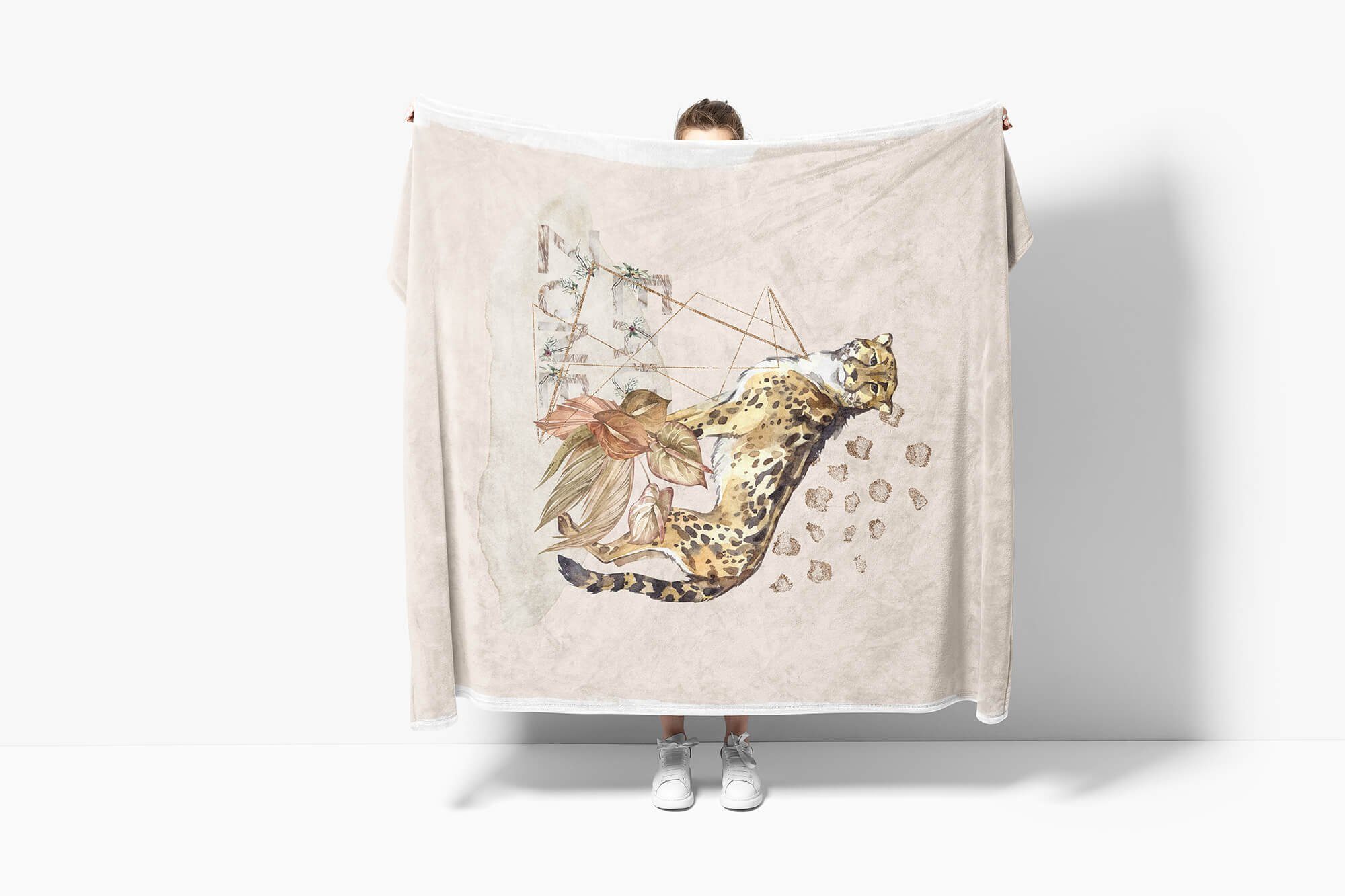 Sinus Art Handtücher Handtuch Strandhandtuch Kuscheldecke Afrika, (1-St), Saunatuch Handtuch Kunstvoll Gepard Baumwolle-Polyester-Mix
