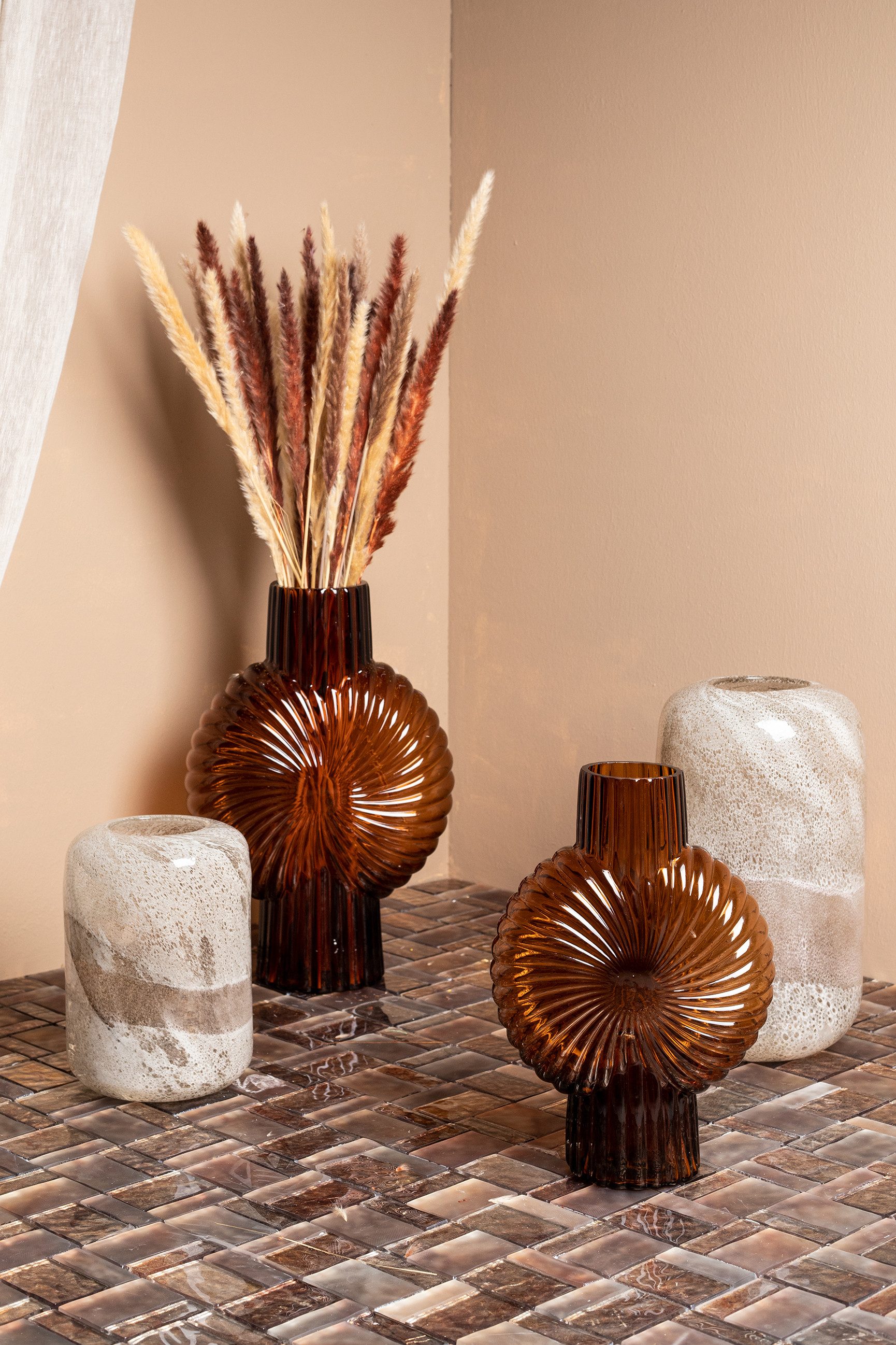 PTMD Tischvase Retro Vase Brown Stripes Glas 32cm