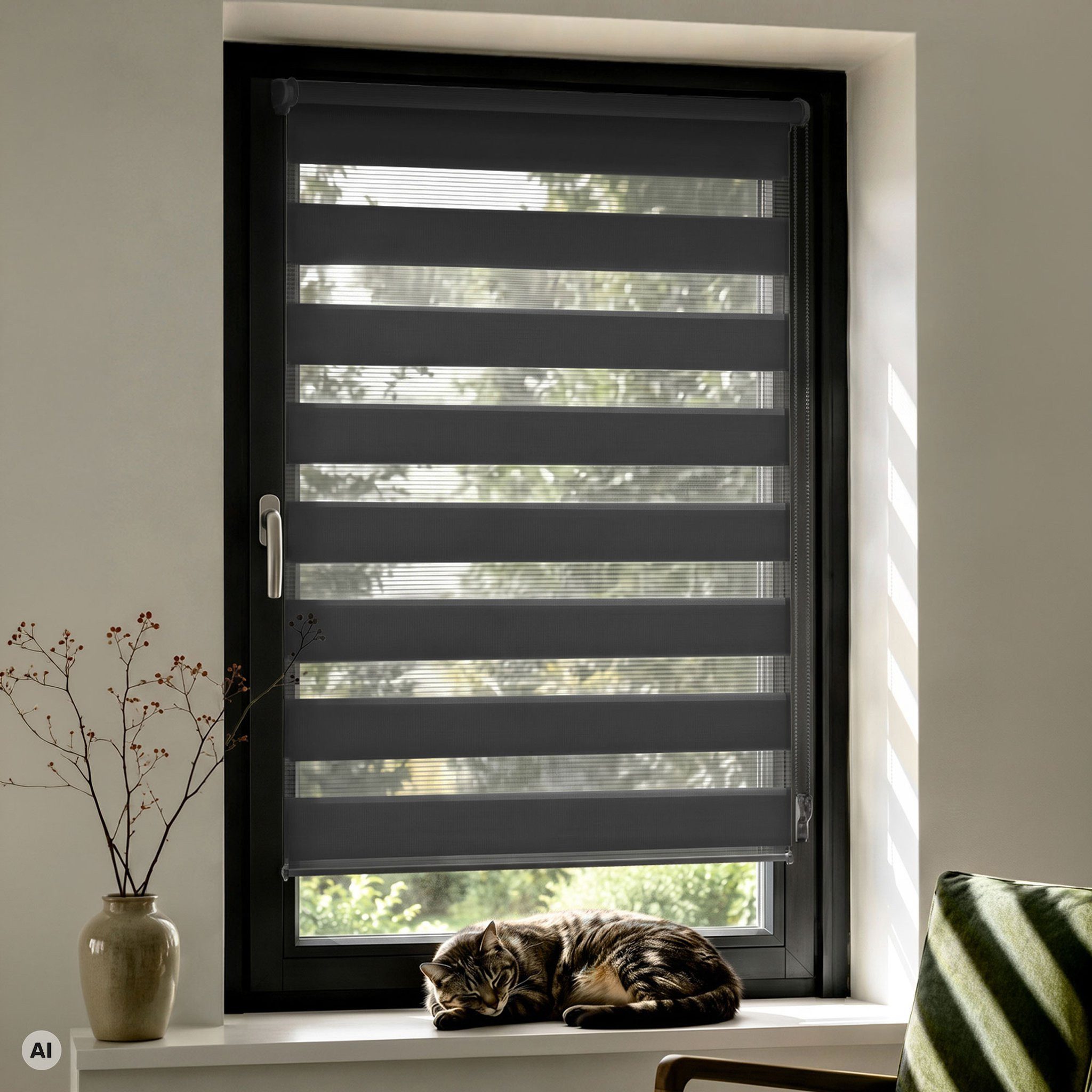 Doppelrollo Zevra Doppelrollo Duo Rollo 35x160cm dunkelgrau dunkelgrau, Victoria M., halbtransparent, ohne Bohren, freihängend, verschraubt, Feuchtraumgeeignet, Sichtschutz oder Durchsicht