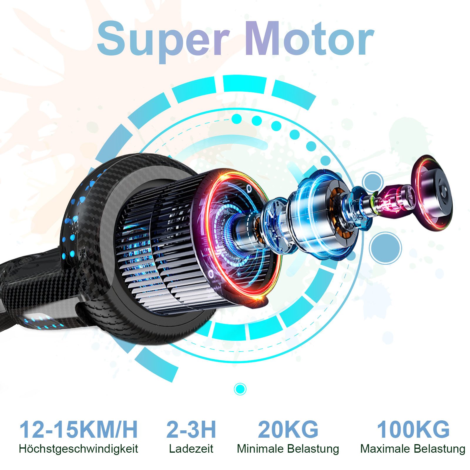 Thumbnail - RCB TECH Balance Scooter Kart Set, 6,5 Zoll Hoverboard mit Sitz für Kinder, Hoverboard mit Go-Kart, 120,00 W, 12,00 km/h...