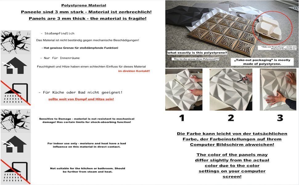 IKHEMalarka 3D Stück) STYROPOR Wandpaneele = (4qm ANT-CZ cm, ARTIGES! 0,25 GL5 qm, 50,00x50,00 3D Deckenpaneele, 16 Wandverkleidung MATERIAL Polystyrol BxL: Wandpaneel