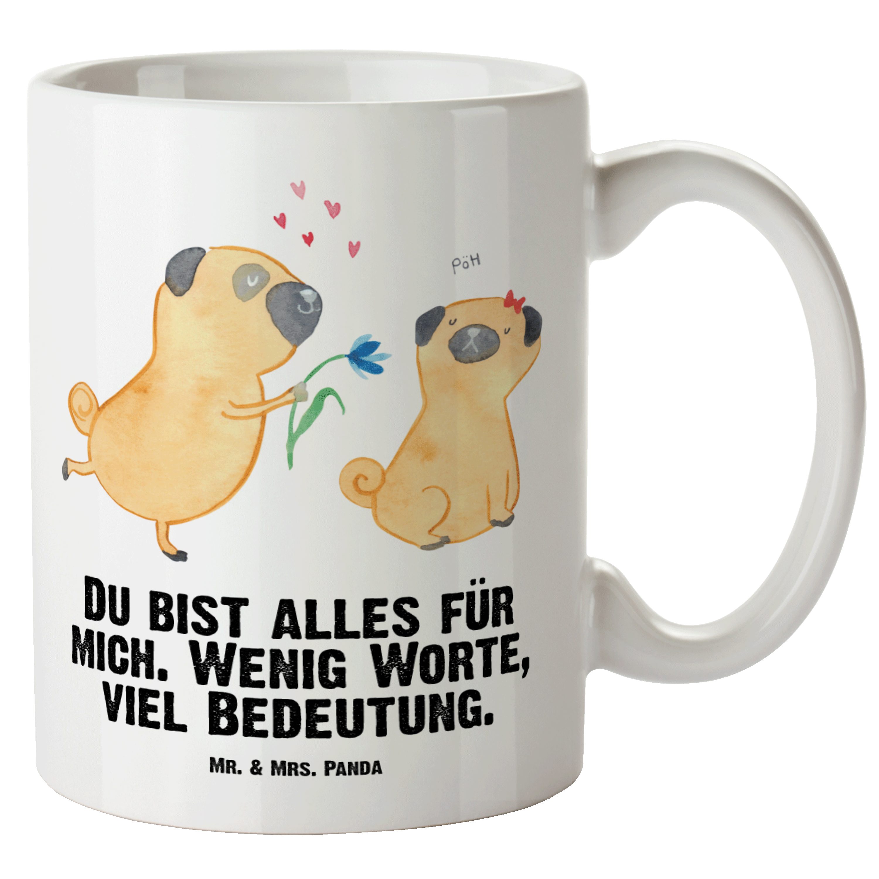 Mr. & Mrs. Panda Tasse Mops verliebt - Weiß - Geschenk, XL Tasse, Partner, Sprüche, Hundemam, XL Tasse Keramik