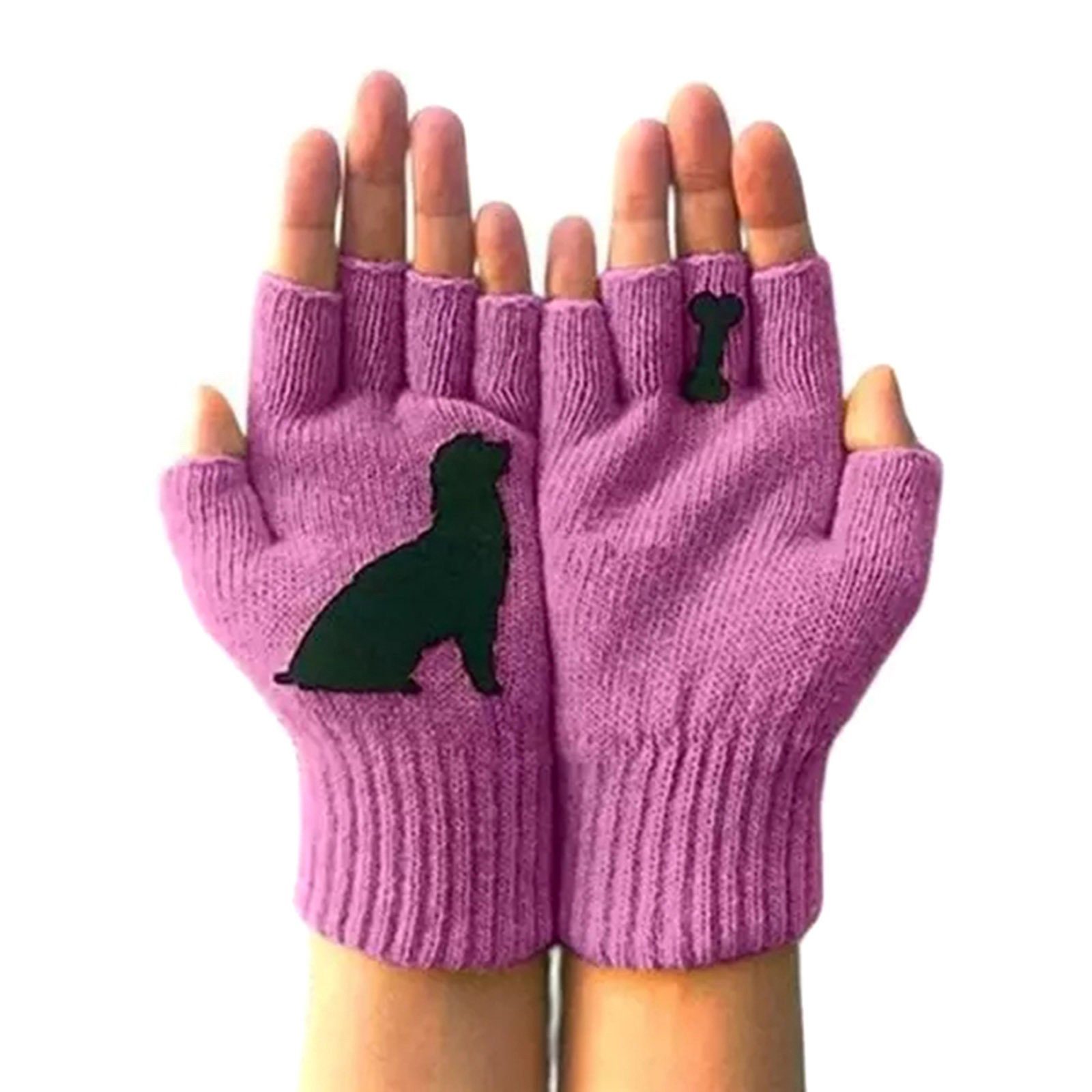 Für Blusmart Rosa Bedruckt, Strickhandschuhe Welpe, Damen, Warme Niedlicher Hundehandschuhe