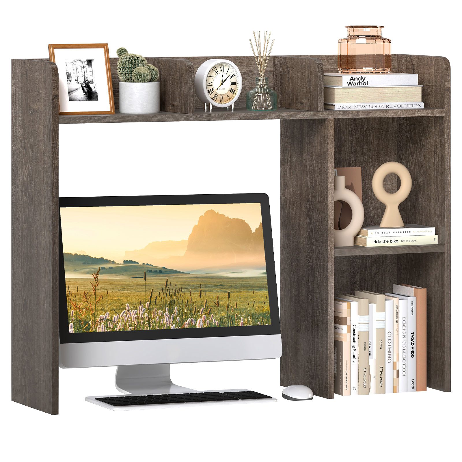 COSTWAY Regal-Schreibtisch, mit 4 Ablagen, offenem Fach, bis 45kg, 94x25x74cm