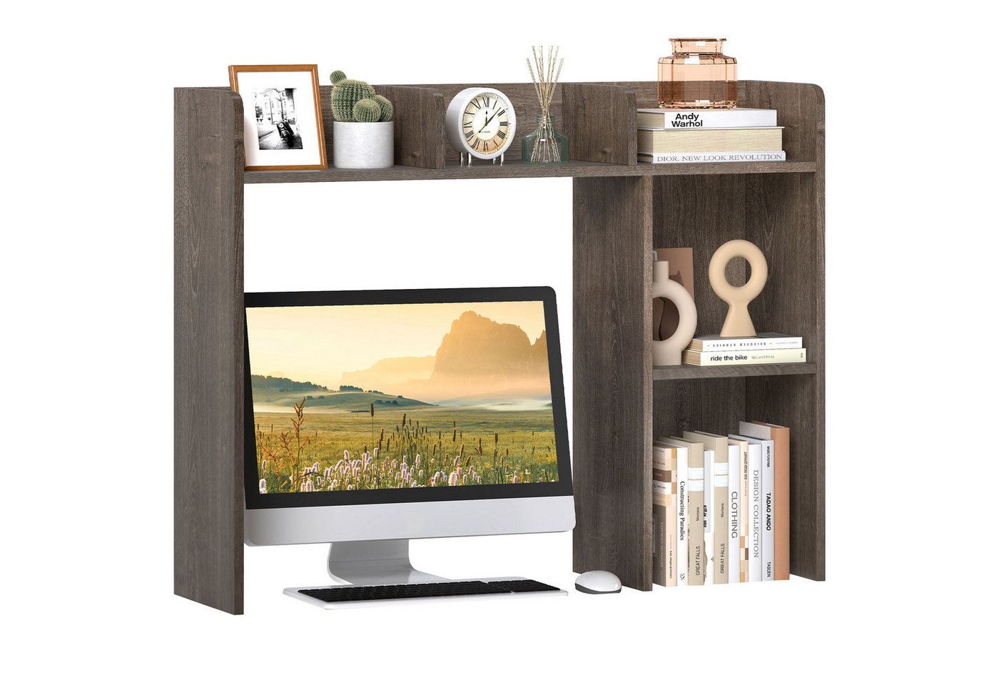 COSTWAY Regal-Schreibtisch, mit 4 Ablagen, offenem Fach, bis 45kg, 94x25x74cm