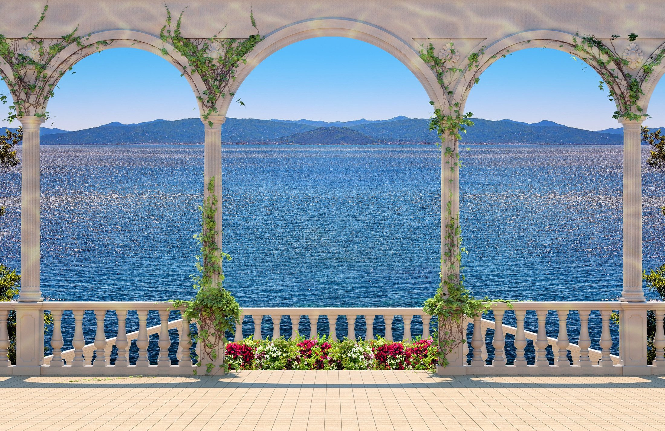 Fototapete VLIES-Tapete Premium "Terrasse mit Kolonnade"