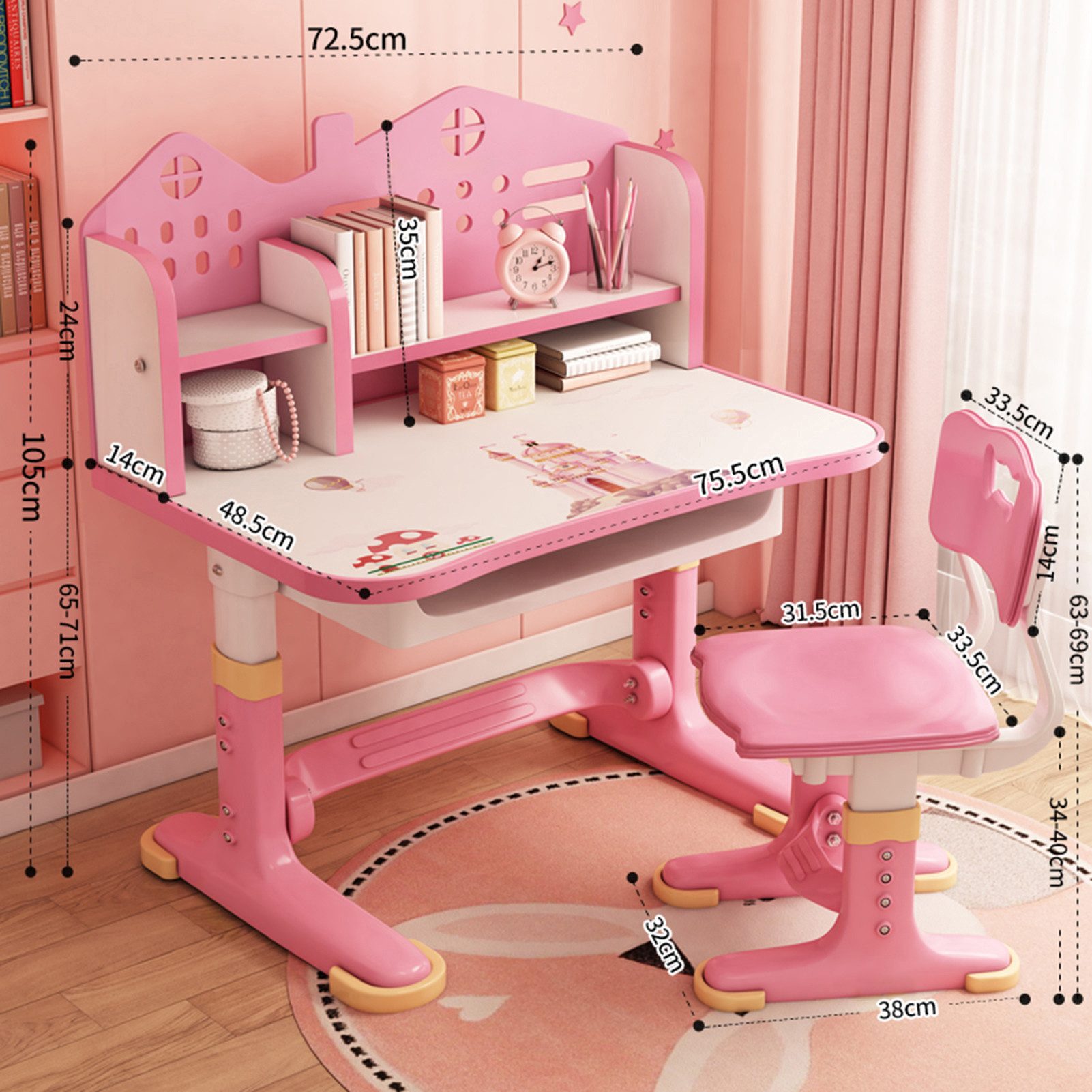 Rutaqian Kinderschreibtisch Kinder Schreibtisch mit Stuhl Höhenverstellbar Schreibtischset (1 Schreibtisch, 1 Stuhl), 105 cm Kinderschreibtisch mit Schublade & höhenverstellbarem Stuhl