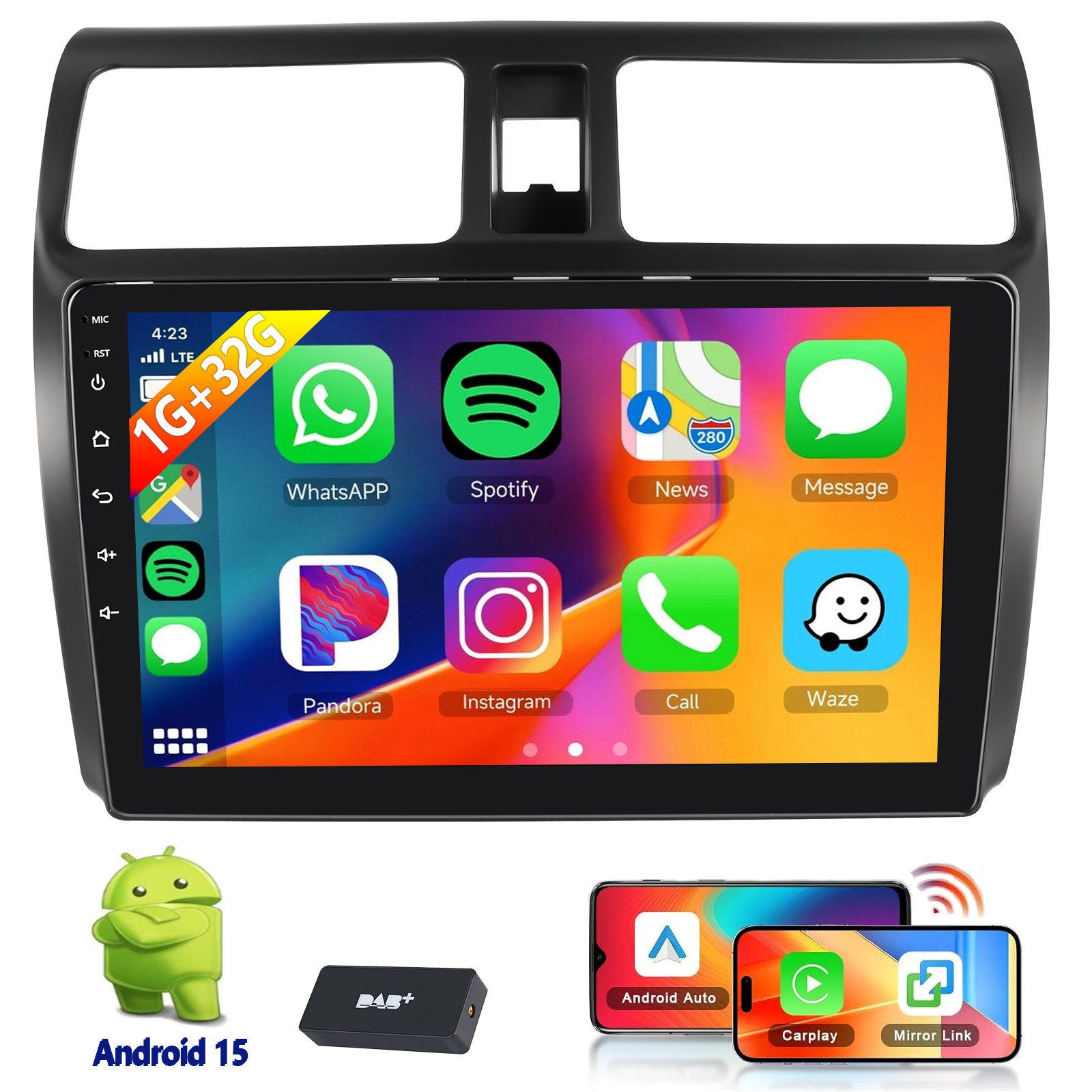 ESSGOO DAB+ Für SUZUKI SWIFT III EZ MZ 2004-09 Android 15 Autoradio GPS Navi Autoradio (DAB+ (optional), 4+64GB(optional), AM, FM, RDS, Apple Carplay & Android Auto,WiFi,Doppel DIN,USB)